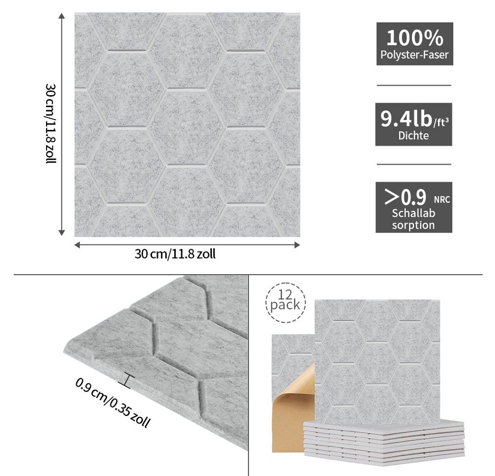 Thumbnail - PFCTART Schallschutzpaneel Mesh Polyester Filz Original Akustik Absorption Panel, (Kann direkt an der Wand befestigt wer...