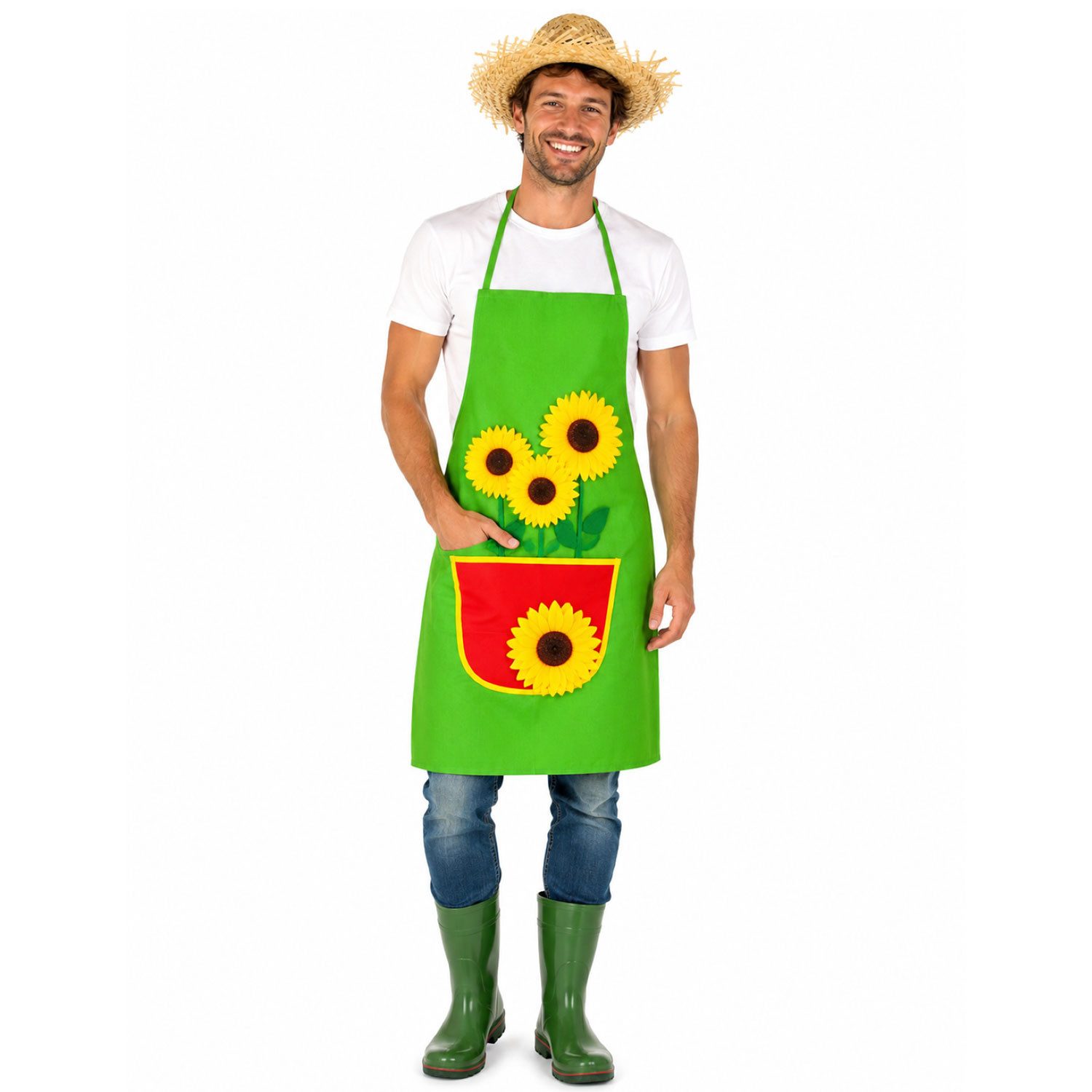 Das Kostümland Kostüm Gärtnerschürze mit Sonnenblumen, Grillschürze Karneval Party