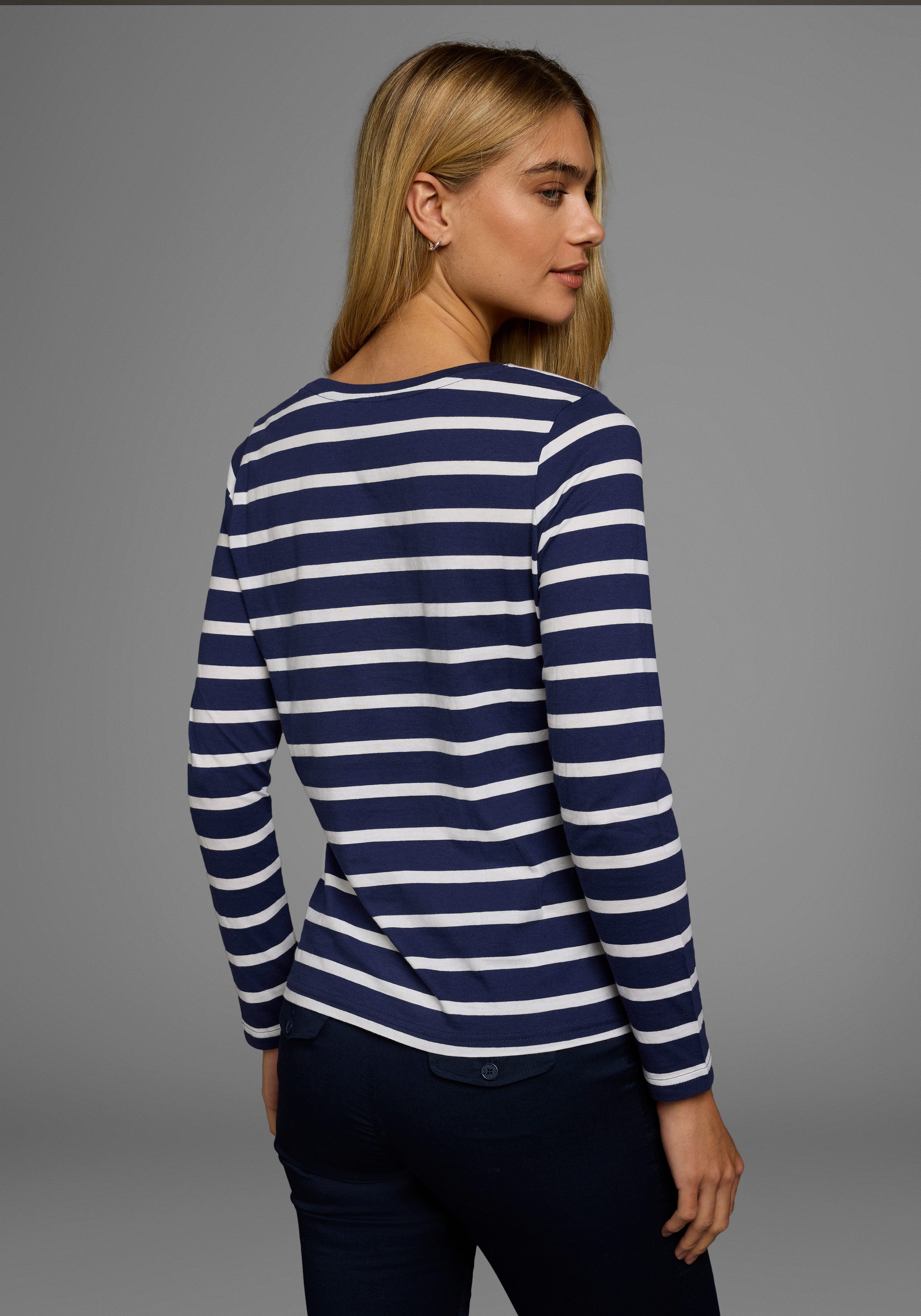 AJC Langarmshirt gestreift, Rundhalsausschnitt, aus Baumwolle, aus Single Jersey
