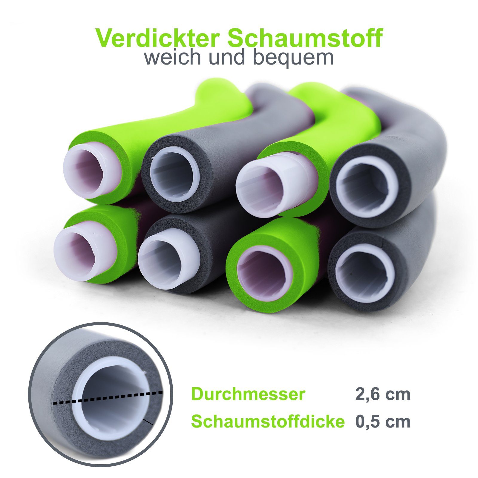 RAMROXX Hula-Hoop-Reifen Fitness Reifen 8 Teile gepolstert Durchmesser einstellbar Grau Grün