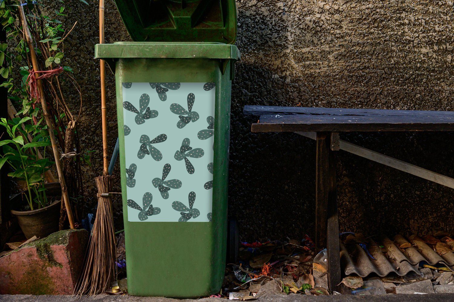 Abstrakt Container, - Mülltonne, Mülleimer-aufkleber, (1 - Kakteen Sommer Abfalbehälter Sticker, MuchoWow Wandsticker St),