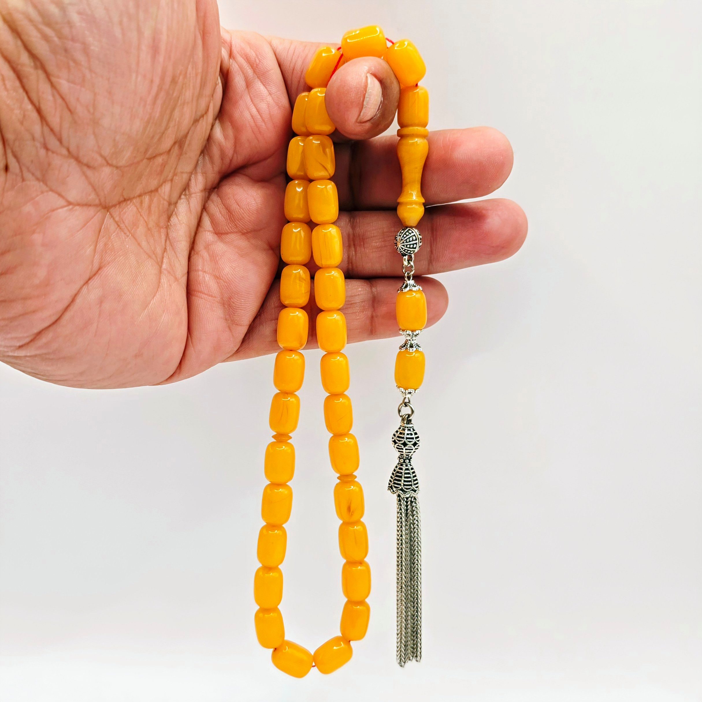 M-Punkt24 Kettenanhänger Tesbih Tespih SIKMA Kapsül Rosary Prayerbeads Gebetskette Misbaha (SARI / Gelb), mit Püskül / Tassel