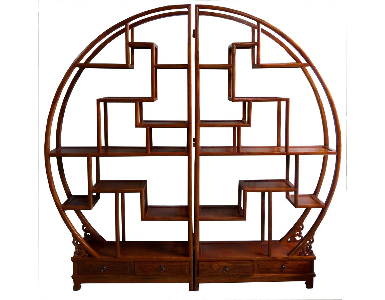Wandregal, Raumteilerregal chinesisches dezenter OUTLET OPIUM Rundregal, Regal, Vintage-Stil, Asiatisches Holz Bücherboard, aus orientalisches