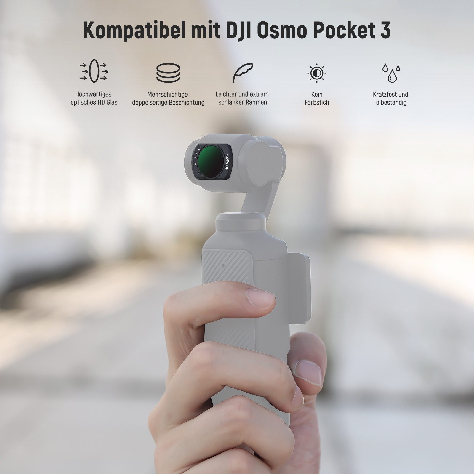 Neewer FL-75 Variables ND Kit für DJI Osmo Pocket 3 – ND2-ND32 & ND64-ND512 Graufilter (Magnetic)