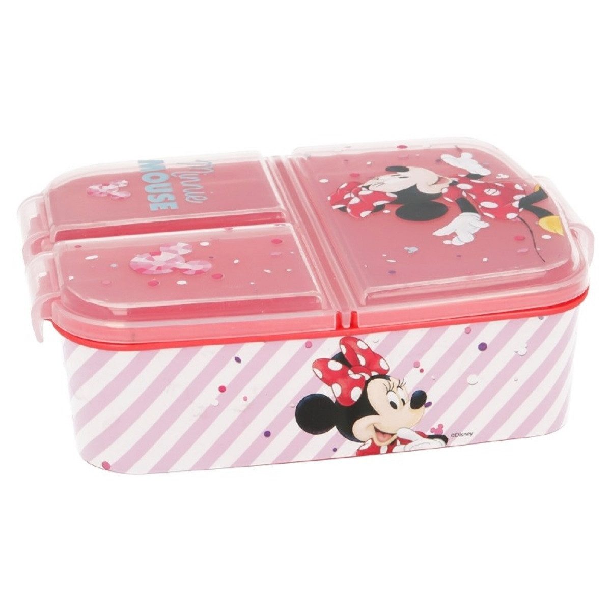 Stor Lunchbox Disney Minnie Mouse Kinder Brotdose – Lunchbox mit 3 Fächern, (Einteilig, Einteilig), Brotzeitdose
