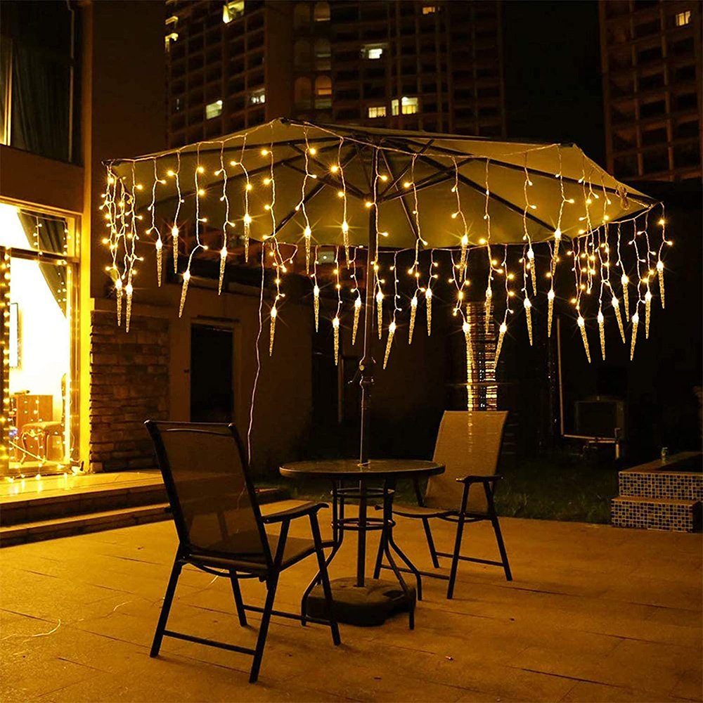 Sunicol LED-Lichterkette 3.5M Anschließbar, Eisregen Garten für Wasserdicht, Warmes Vorbau, Fenster, Party 8 Außen Modi, Beleuchtung, Weihnachtsdek, Geländer Innen Weiß