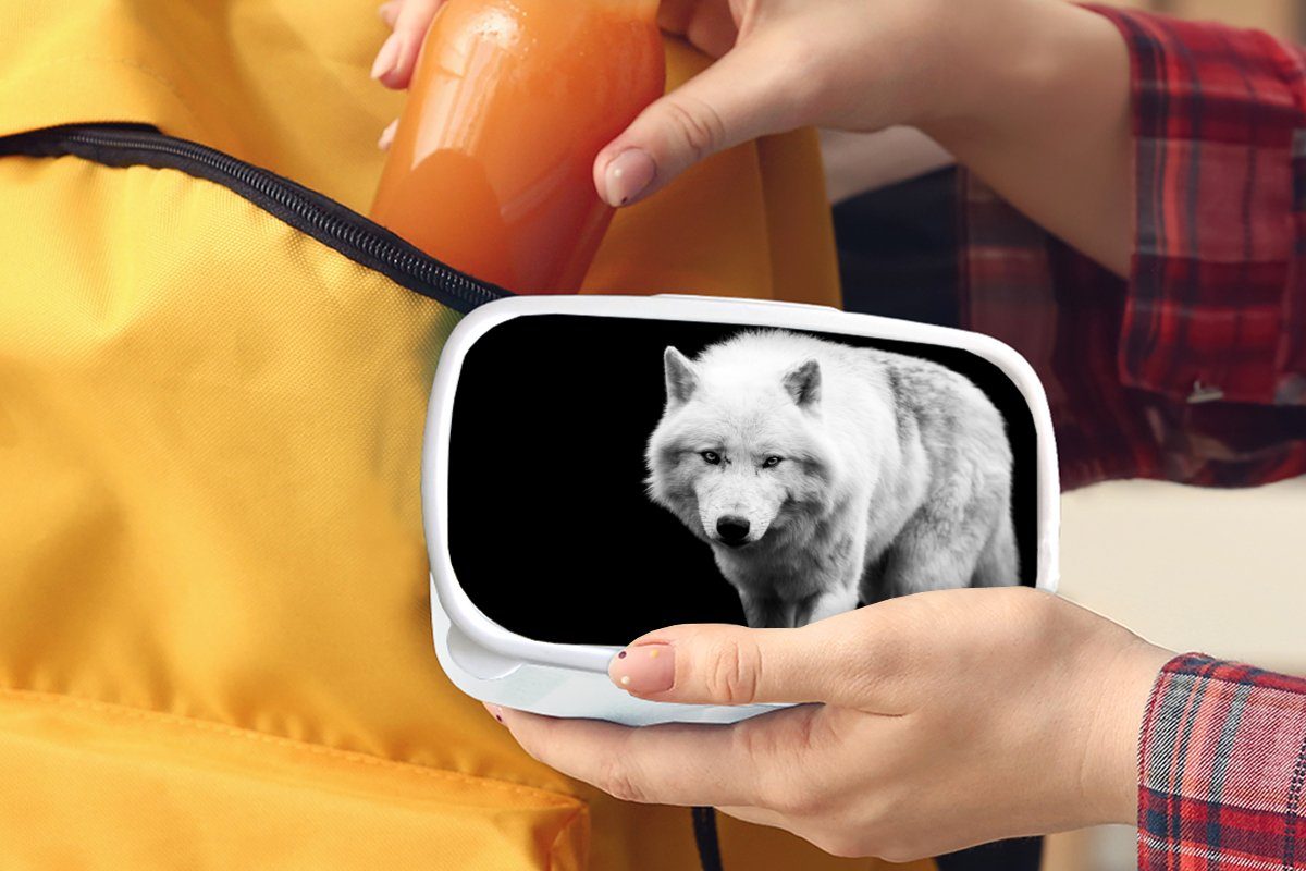 MuchoWow Lunchbox Wolf - Tier für - Kinder Weiß, Brotdose, und Mädchen Schwarz Kunststoff, Brotbox Erwachsene, - Jungs (2-tlg), für und