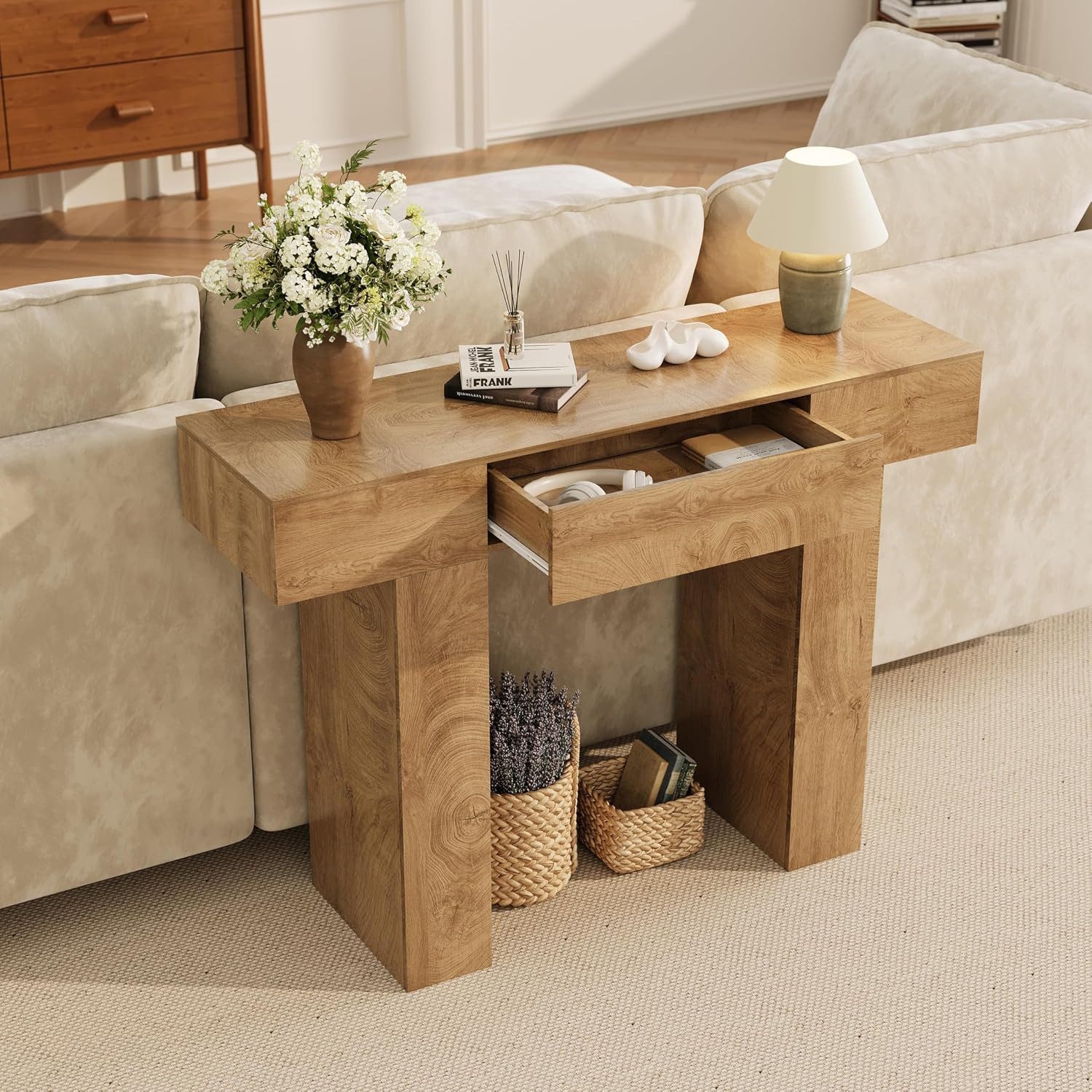 GarveeMore Konsolentisch 120 cm Landhaus Flurtisch Sofatisch, MDF-Material und Kippsicherung – Bild 5 von 5