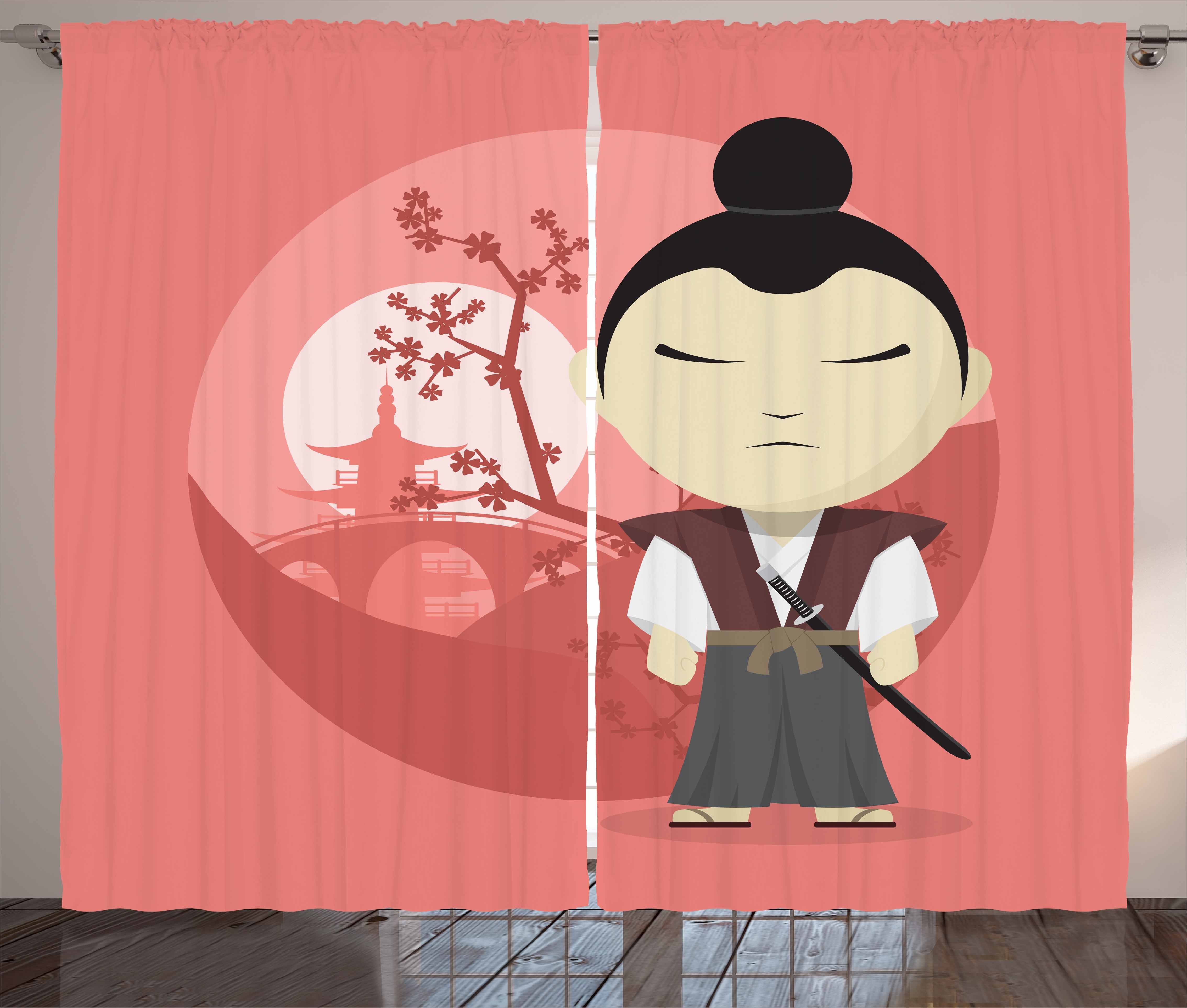 Gardine Schlafzimmer Kräuselband Vorhang Lustige Japan-Karikatur Schlaufen mit Samurai Abakuhaus, und Haken