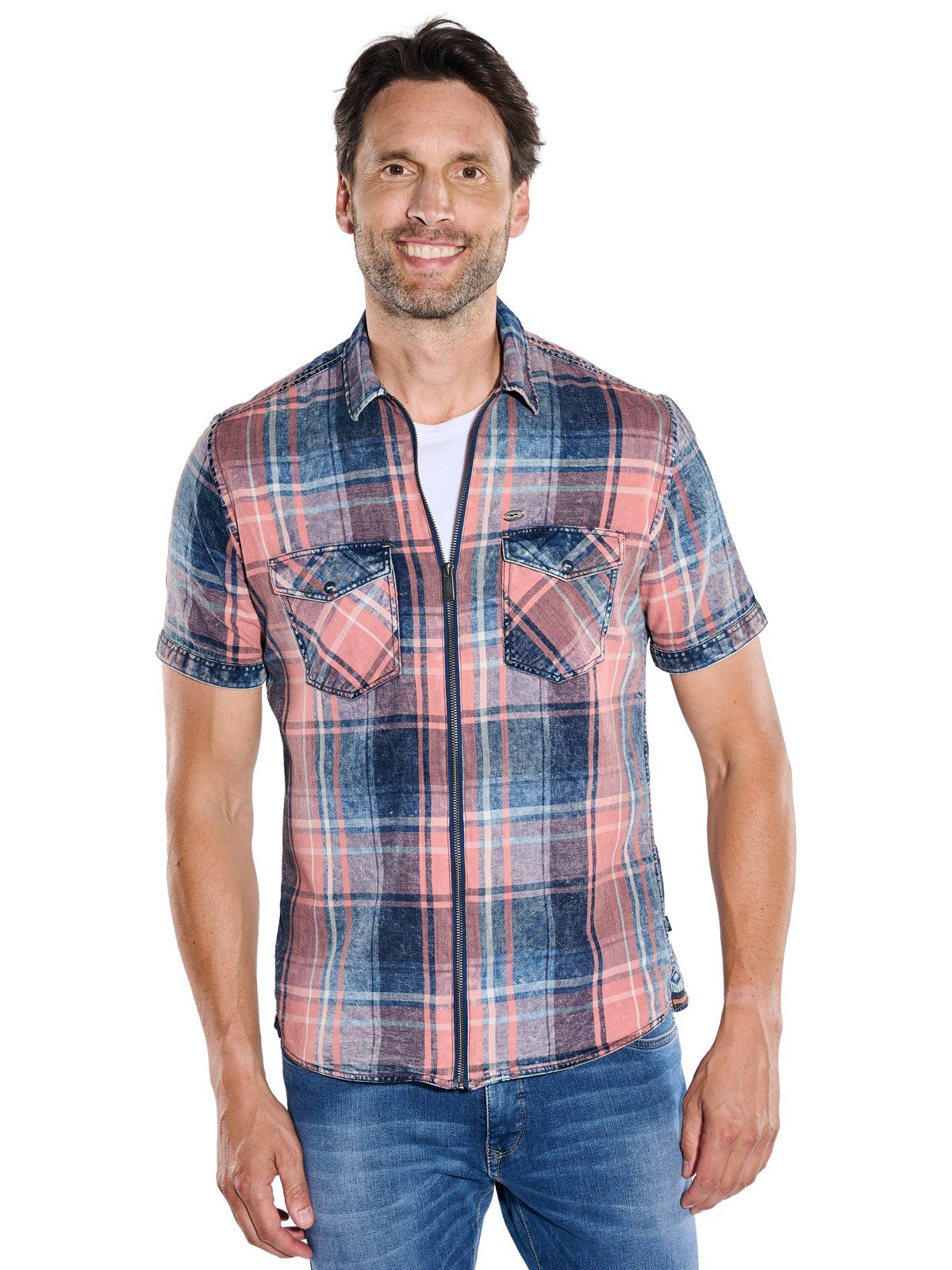Engbers Kurzarmhemd Herren Kurzarm-Overshirt mit Vintage-Effekt, Hellorange