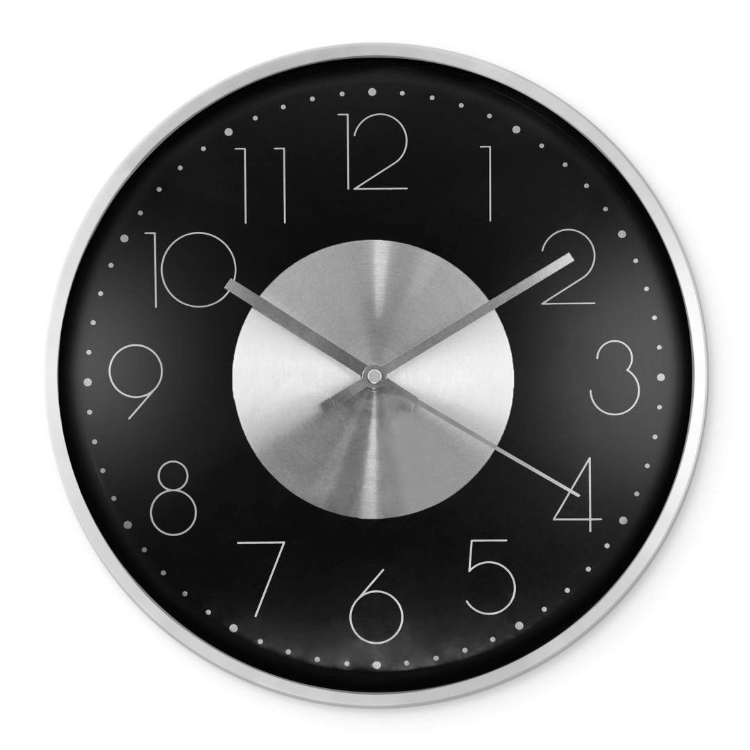 Aluminium Loft Uhr Langlebige silber K&L (keine Optik) Wanduhr Edelstahl- Metalluhr Silber-Schwarz Moderne Wall Art Tick-Geräusche,