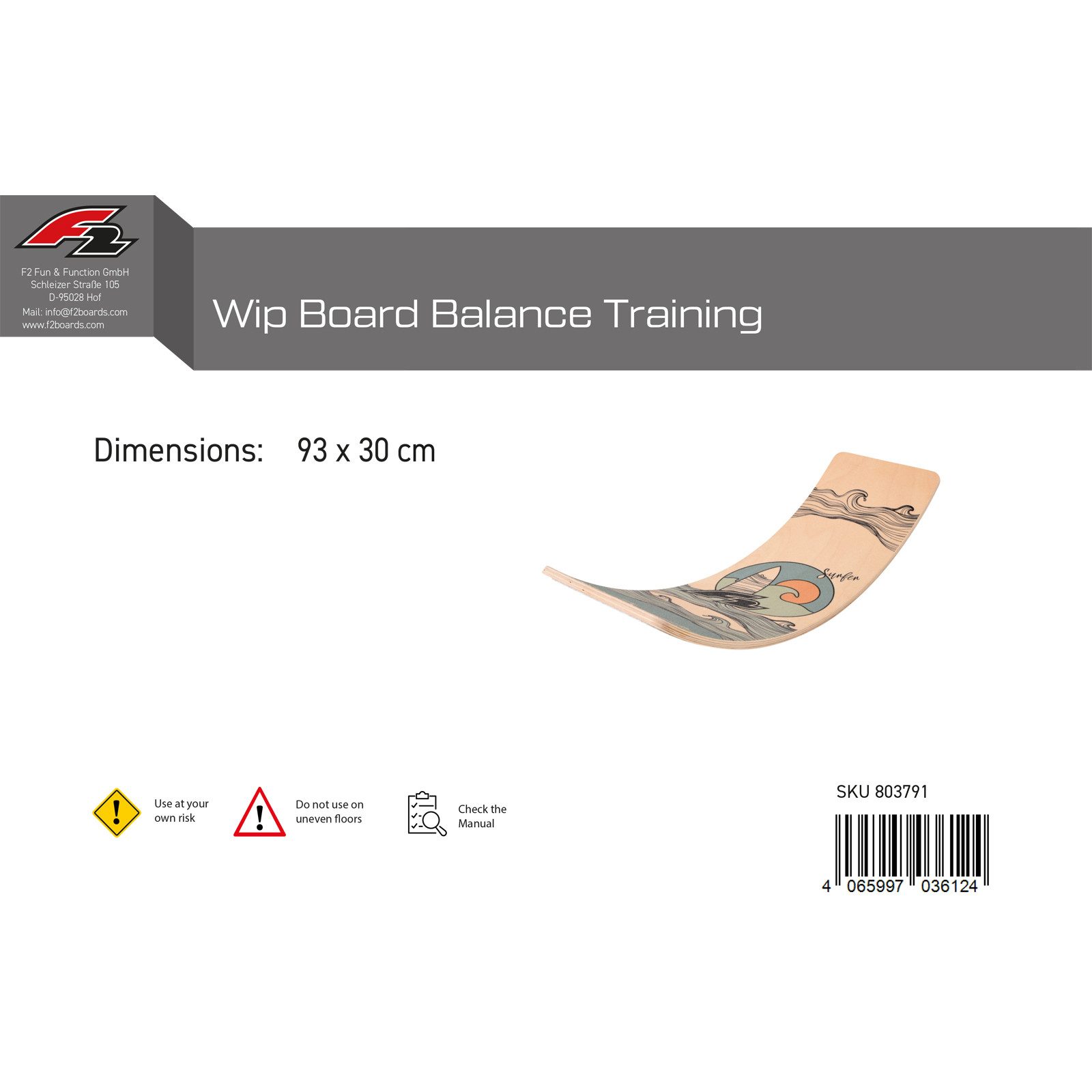 F2 Balanceboard F2 Balance Board Wip Board Balance Training 93x30cm 2024/25, Stärkt Koordination, Gleichgewicht und Muskulatur