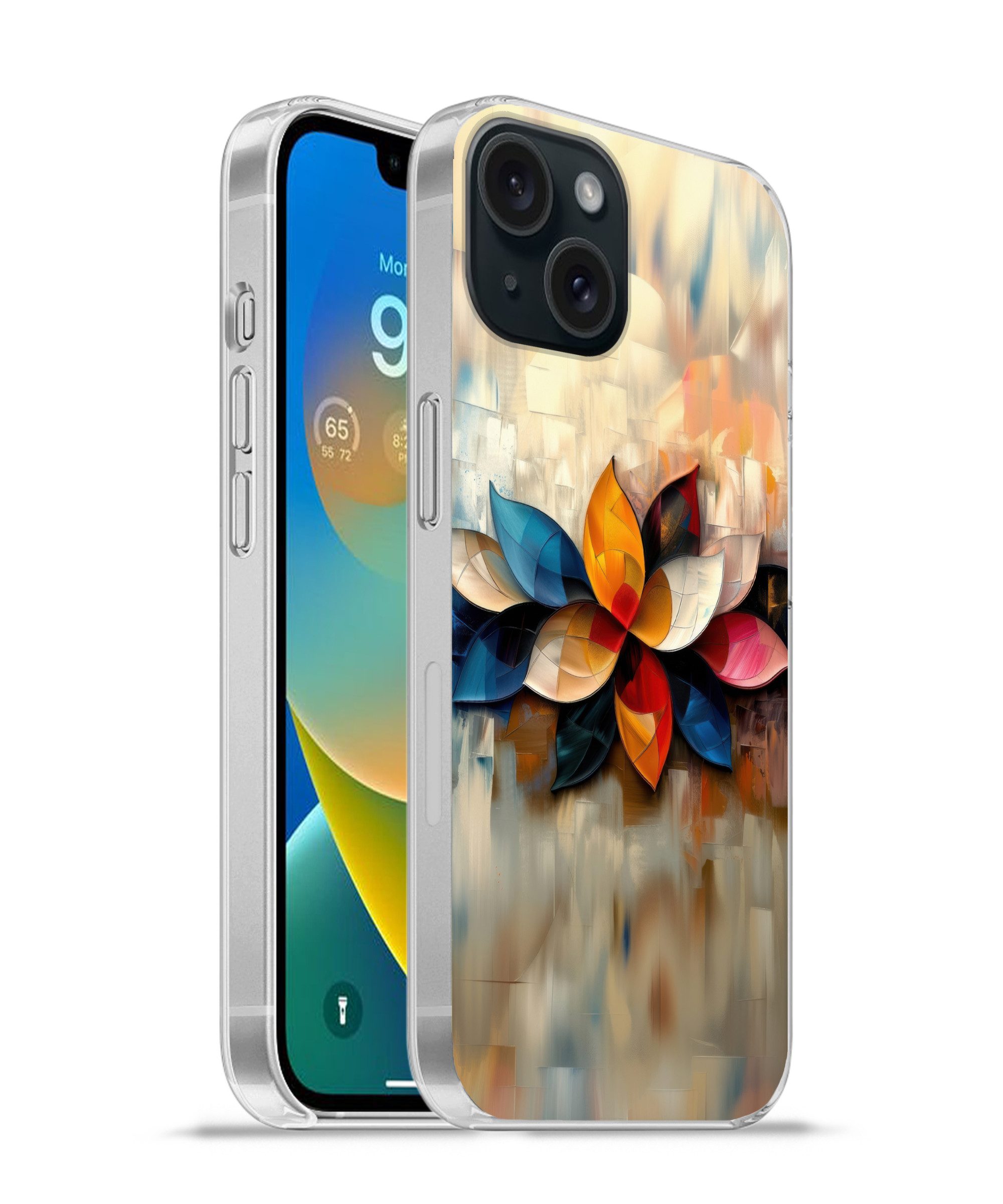 MuchoWow Handyhülle für Apple iPhone 15 Blume - Abstrakt - Bunt - Blätter, Smartphone-Bumper, Print, Handy Schutzhülle Dünn