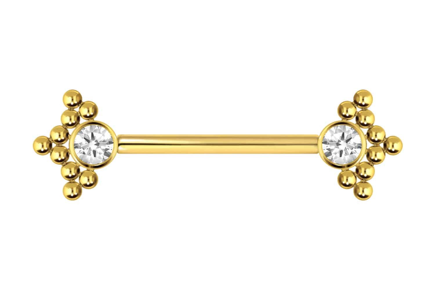 Brustwarzenpiercing Titan Barbell mit Push Fit KRISTALL + 3 KUGELDREIECKE