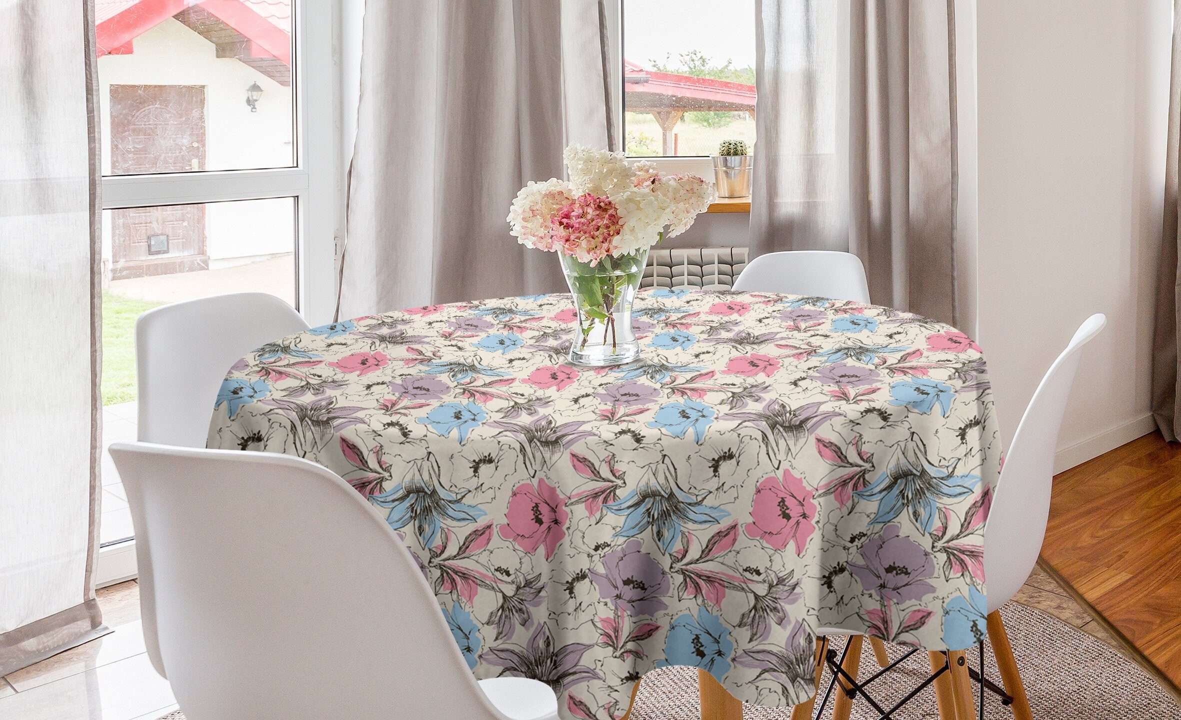 Tischdecke Mohnblumen-Skizze und Lily Abakuhaus Abdeckung Esszimmer Küche für Tischdecke Kreis Blumen Dekoration,