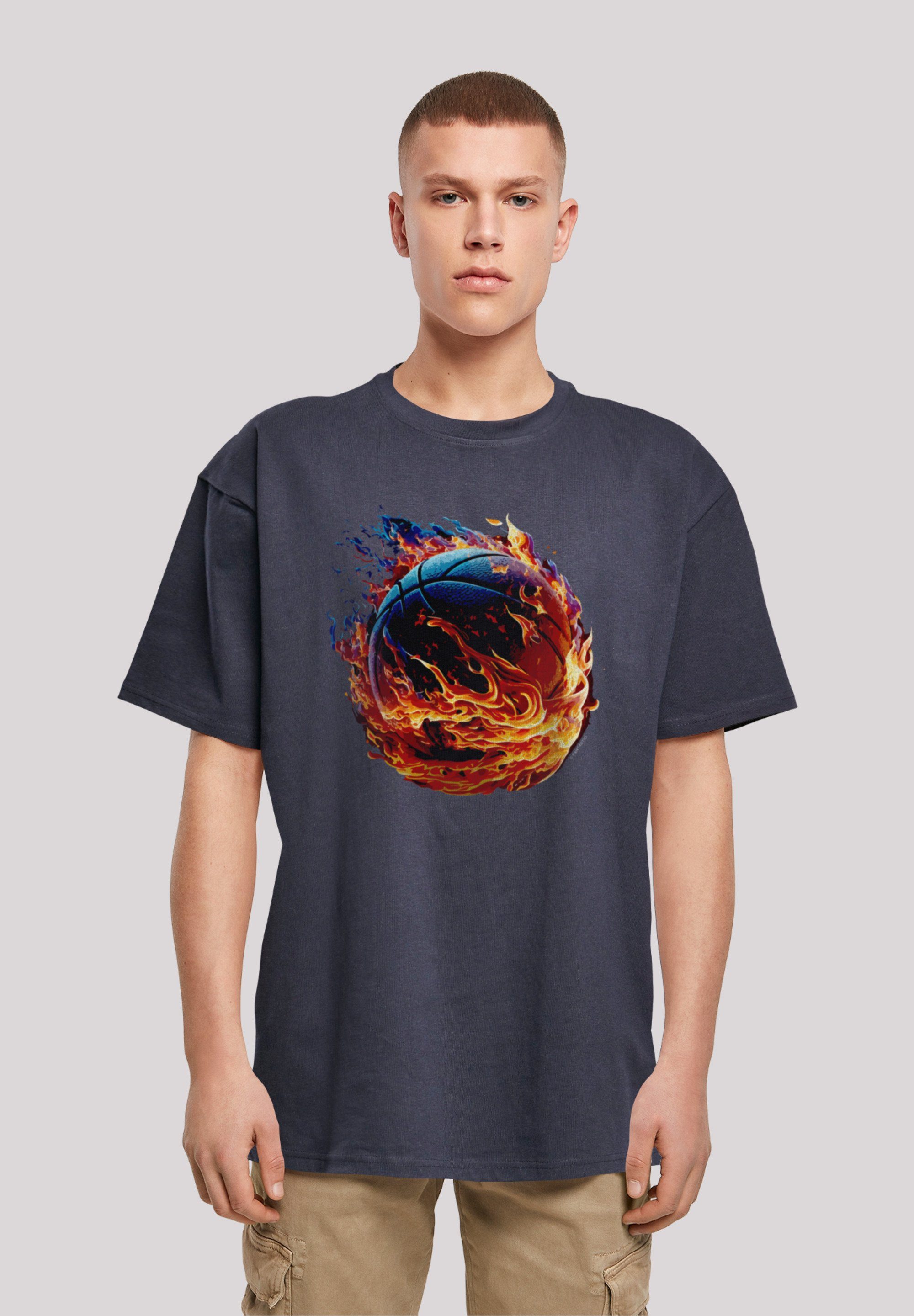 F4NT4STIC T-Shirt Basketball On Fire Sport OVERSIZE TEE Print navy