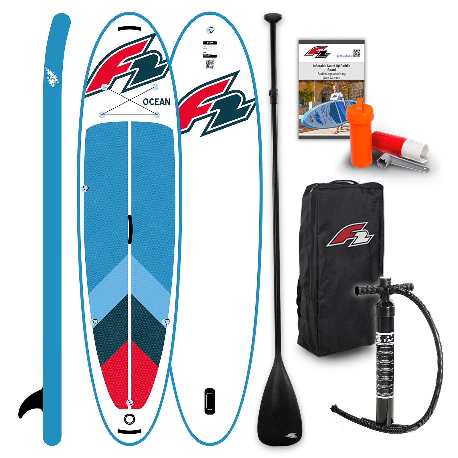 F2 SUP-Board F2 Marken Stand Up Paddle Board Ocean Rot SUP 11'5 350cm + Basic Zubeh, Stand up paddle board