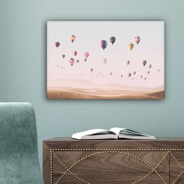 OneMillionCanvasses® Leinwandbild Heißluftballon - Wüste - Himmel - Landschaft - Natur, Beige, Bunt (1 St), Leinwand Bilder Klein, Wand Dekoration 30x20 cm