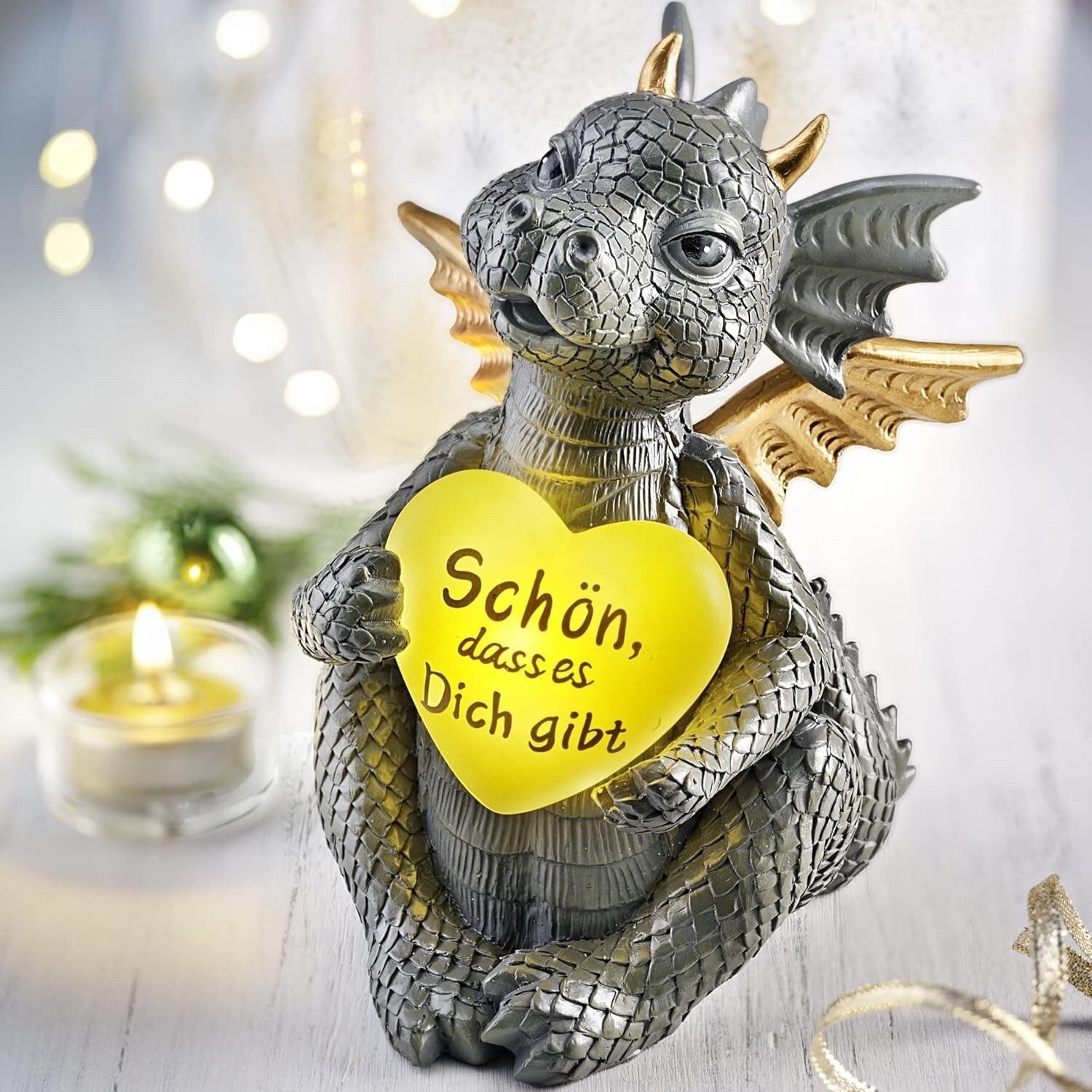Weltbild LED Dekolicht LED Dragon Kani Herz Glücksdrache Licht ca. 6,5 cm Dekoration, Glücksbringer Leuchtdeko Tischdeko Geschenkidee