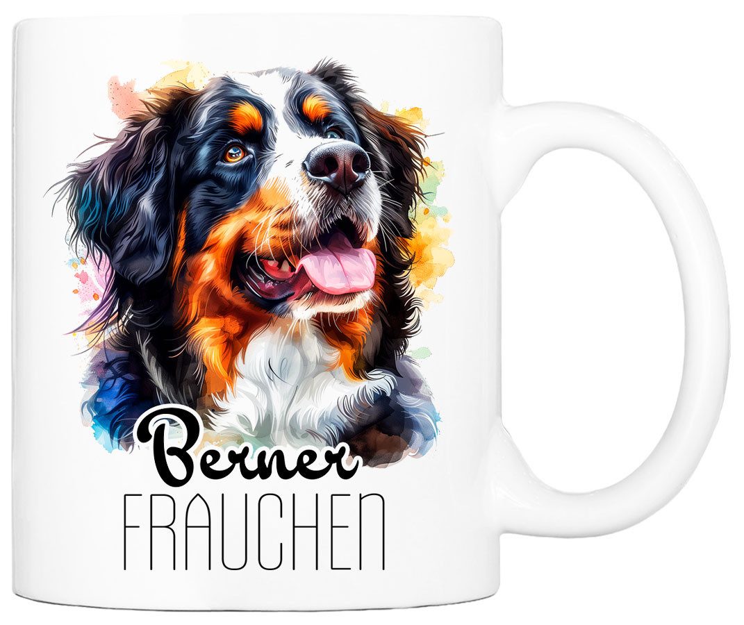 Cadouri Tasse BERNER FRAUCHEN - Kaffeetasse für Hundefreunde, Keramik, mit Hunderasse, beidseitig bedruckt, handgefertigt, Geschenk, 330 ml