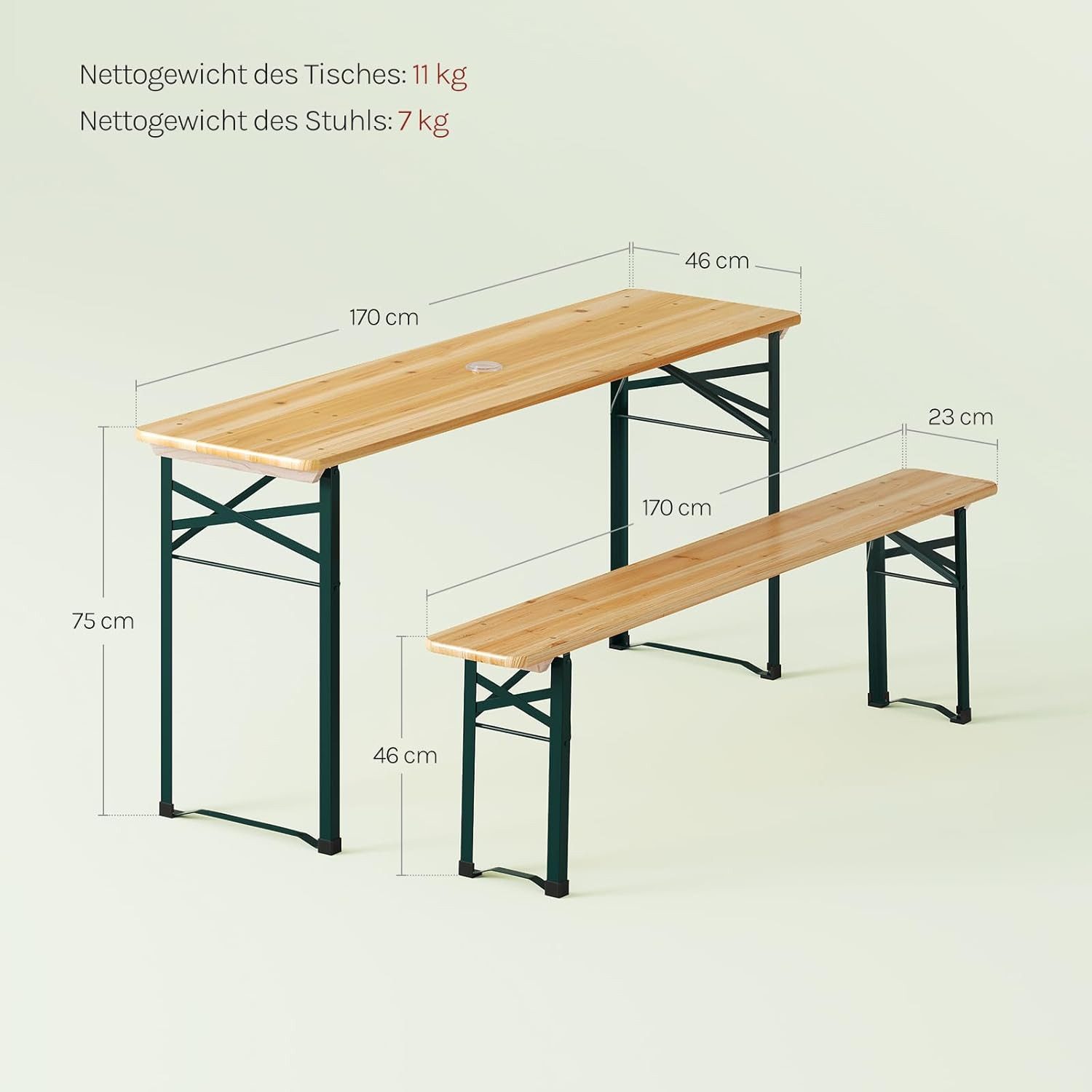 Woltu Bierzeltgarnitur, (3-tlg), Klappbar, 3-teilig Biertisch & 2 Bierbank, Gartenmöbel Set, wetterfest