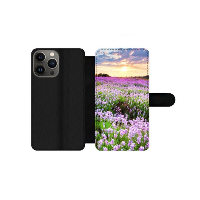 MuchoWow Handyhülle Blumen - Lavendel - Lila - Himmel - Sonnenuntergang - Wiese - Natur Handyhülle Telefonhülle Apple iPhone 13 Pro Max