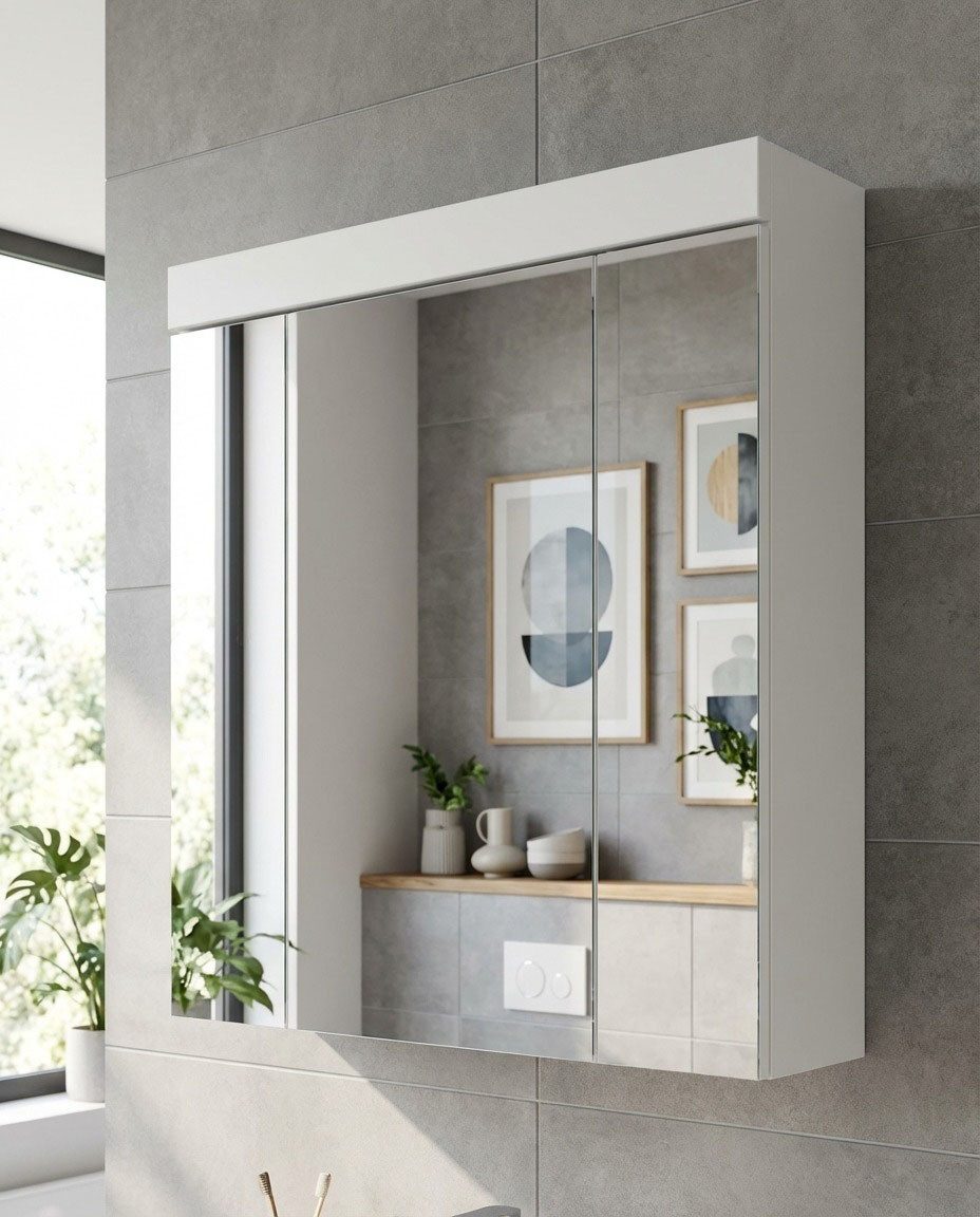 OTTO home Badezimmerspiegelschrank MAOI, mit 3 Spiegeltüren, in verschiedenen Ausführungen erhältlich (Wahlweise 60 oder 80 cm & mit oder ohne Beleuchtung) Badmöbel, Badschrank, Schrankspiegel, Spiegel, Bad, Badezimmer