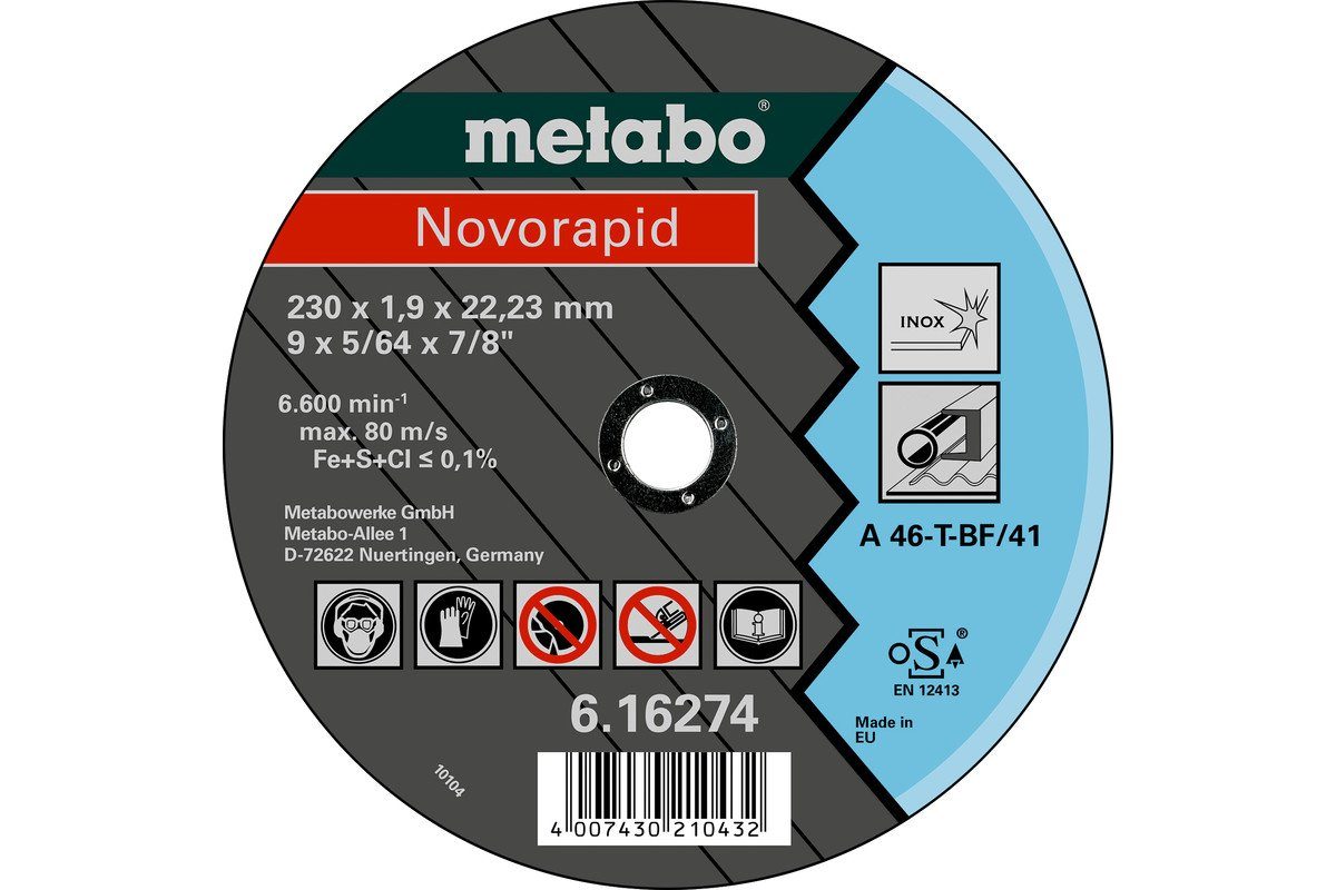 mm, Trennscheibe, 115 Novorapid 22,23 Kreissägeblatt Inox, Metabo 1,0 x gerade metabo x