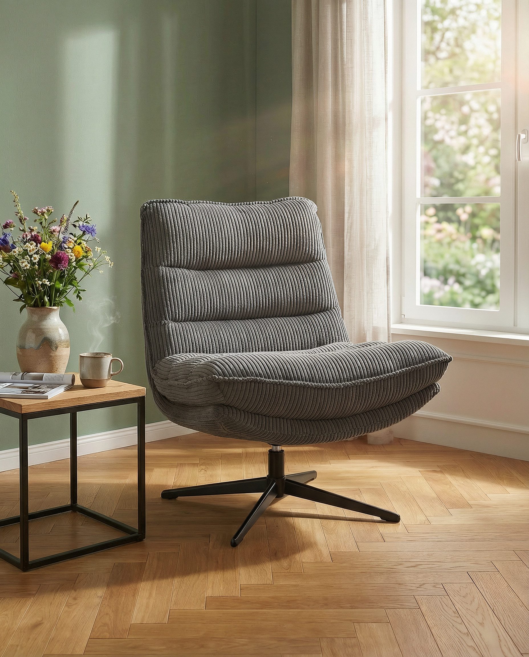 OTTO home Sessel AVAA, Loungesessel im softem Cord-Bezug, 360° Grad drehbar, Relax- und TV-Sessel