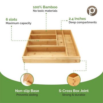 Pristine Bamboo Besteckkasten Universal Schubladeneinsatz Besteck Küche Büro Organizer Einsatz, Bambus 6 Fächer