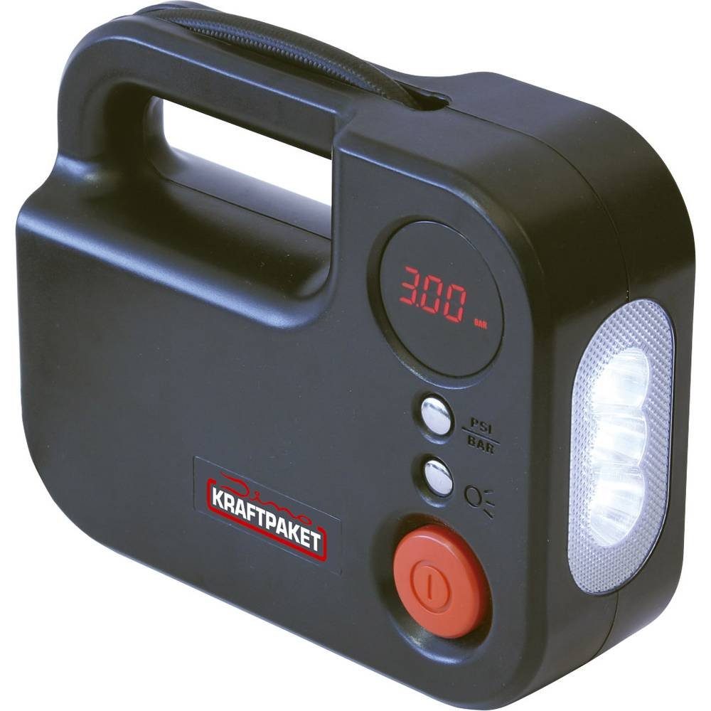 Dino KRAFTPAKET Kompressor 2in1 Kompressor Kraftpaket 136308, 12 V Adapter zum Betrieb per Kabel, Digitales Display, Kabelfach/-aufn