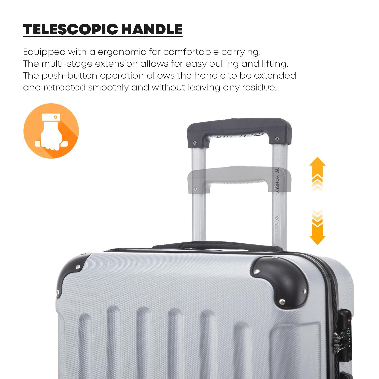 YONSLY Hartschalen-Trolley Premium Hartschalen-Reisekoffer Trolley Kabinenkoffer, 4 Rollen, TSA-Schloss, YKK-Reißverschluss, austauschbare Rollen & Griffe