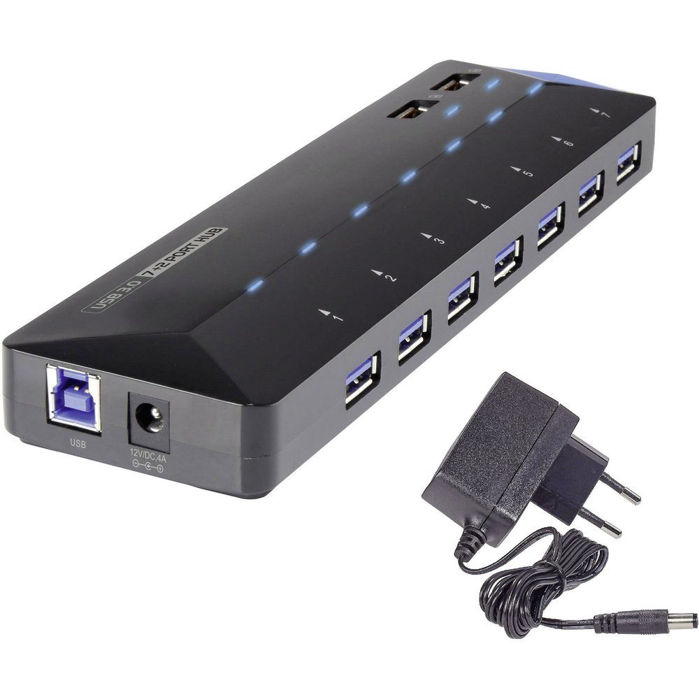 Renkforce 7-fach USB 3.2 Gen 1 Hub Mit Metallgehäuse – Einzeln Schaltbar, Wandmontierbar, Inkl. Netzteil