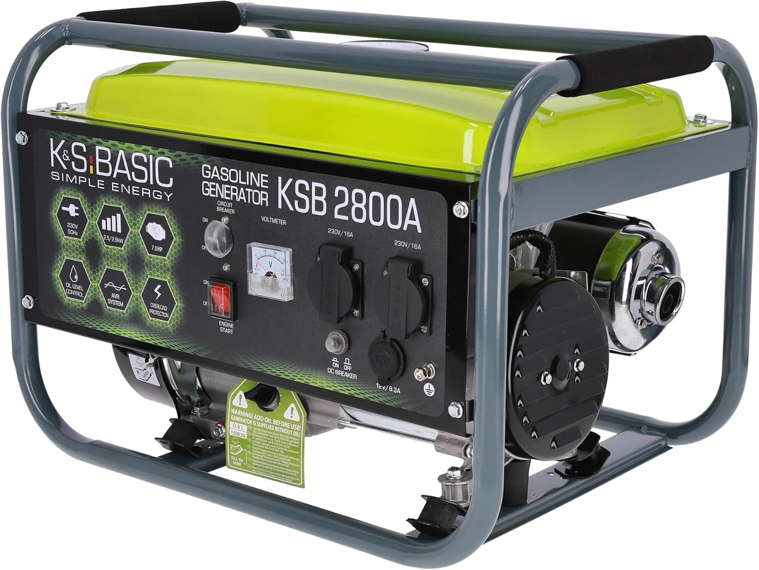 Könner & Söhnen Stromerzeuger KSB 2800A, 2,80 in kW, (Aluminium Benzin Generator 7 PS, 4-Takt, 1-tlg., Benzinmotor mit automatischer Spannungsregler 230v(AVR), 16A, für den Heim und Freizeitbedarf