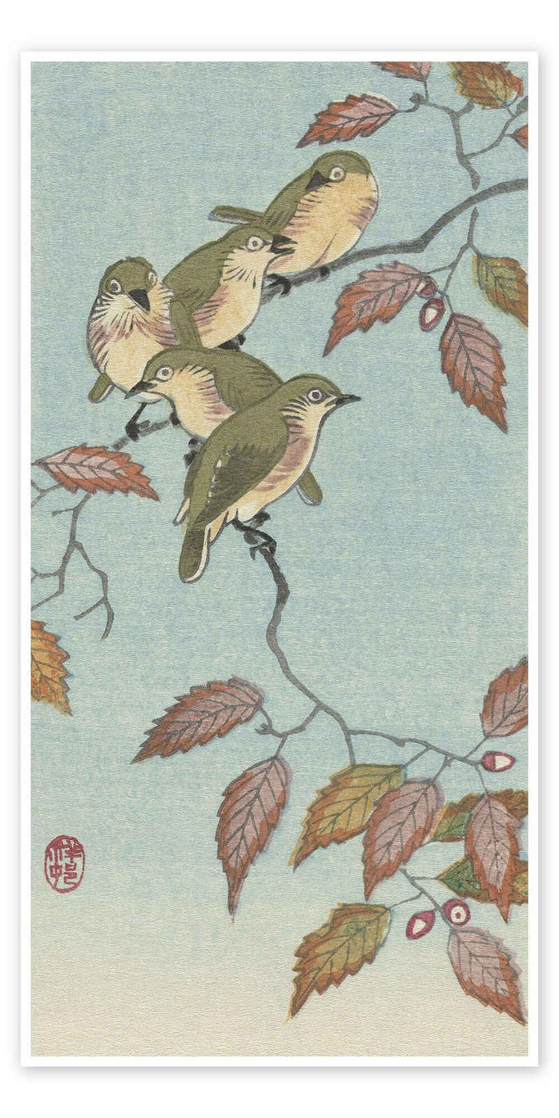 Posterlounge Poster Ohara Koson, Kleine Vögel auf einem Zweig, ca. 1900, Malerei