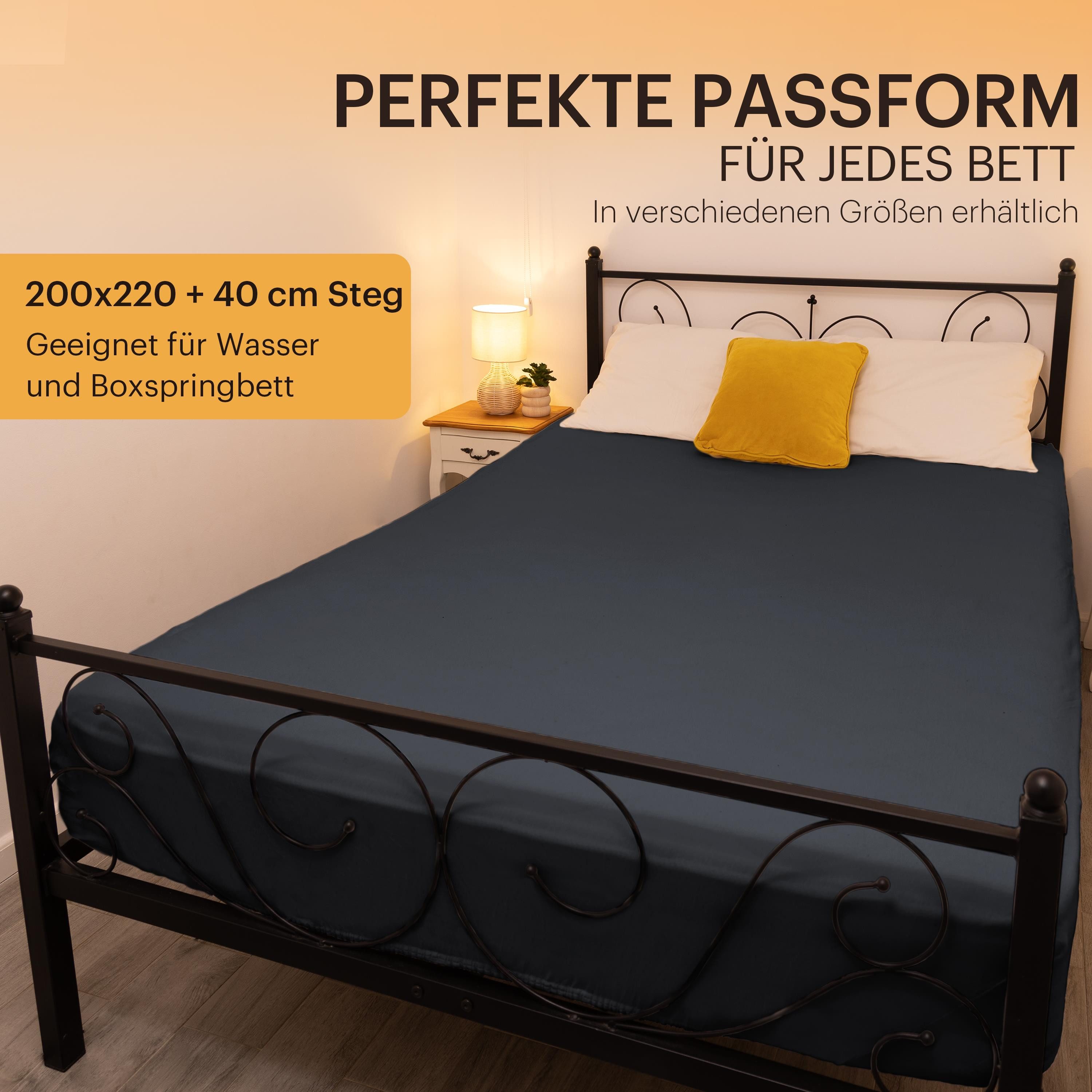 NatureMark Spannbettlaken Boxspringbett Spannbetttuch 200x220cm, Baumwolle, Gummizug: rundum, (1 Stück), 40 cm Steghöhe - 200 x 220cm Spannbetttuch, Schwarz – Bild 4 von 5