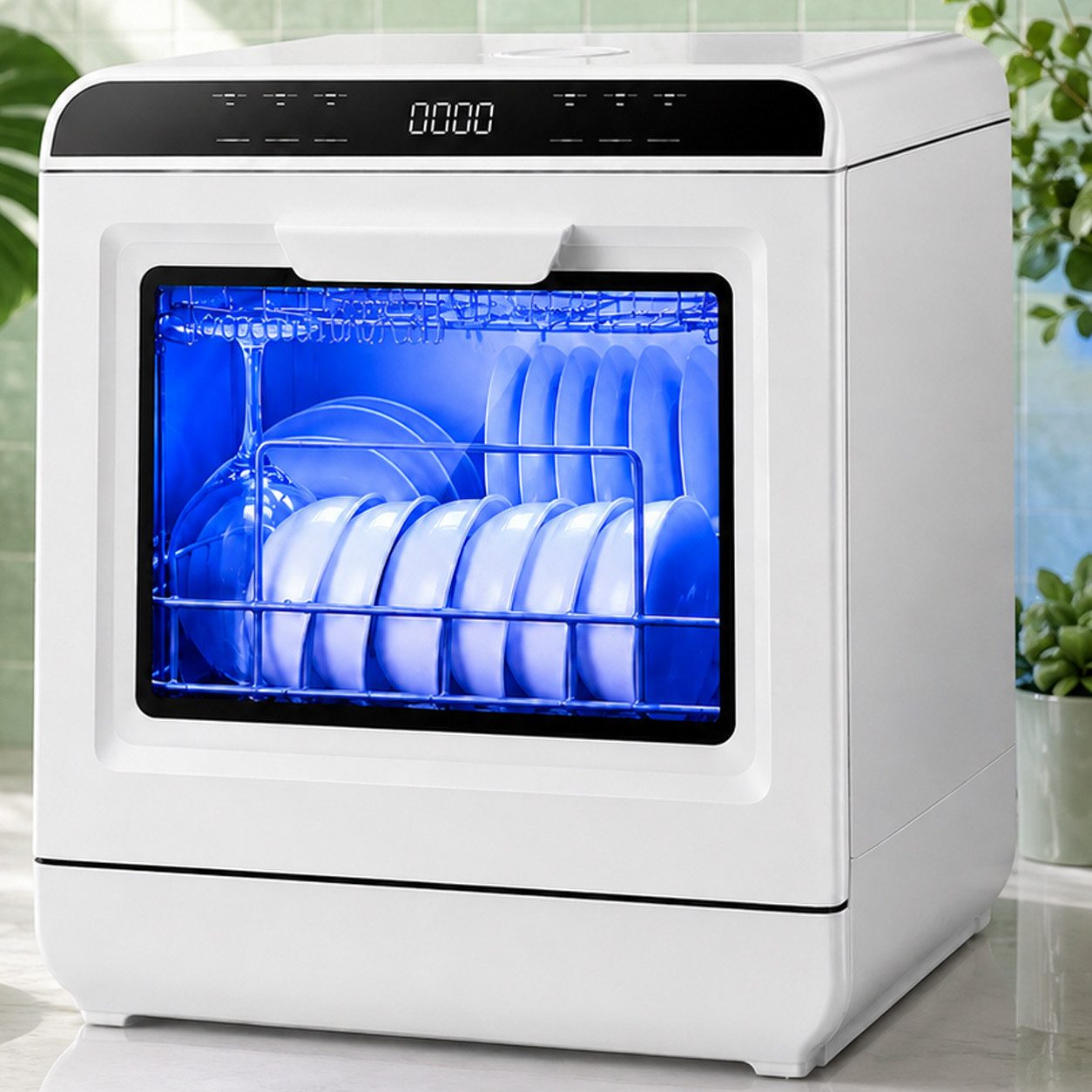 ibettertec Tischgeschirrspüler Mini Geschirrspüler mit 7.5L tank und 6 Spülprogramme,720° Doppel-Sprühsystem, 72°C Heißwäsche VTX02-VTX03, Doppelte Trocknung, flexibel mit Wassertank oder Wasseranschluss