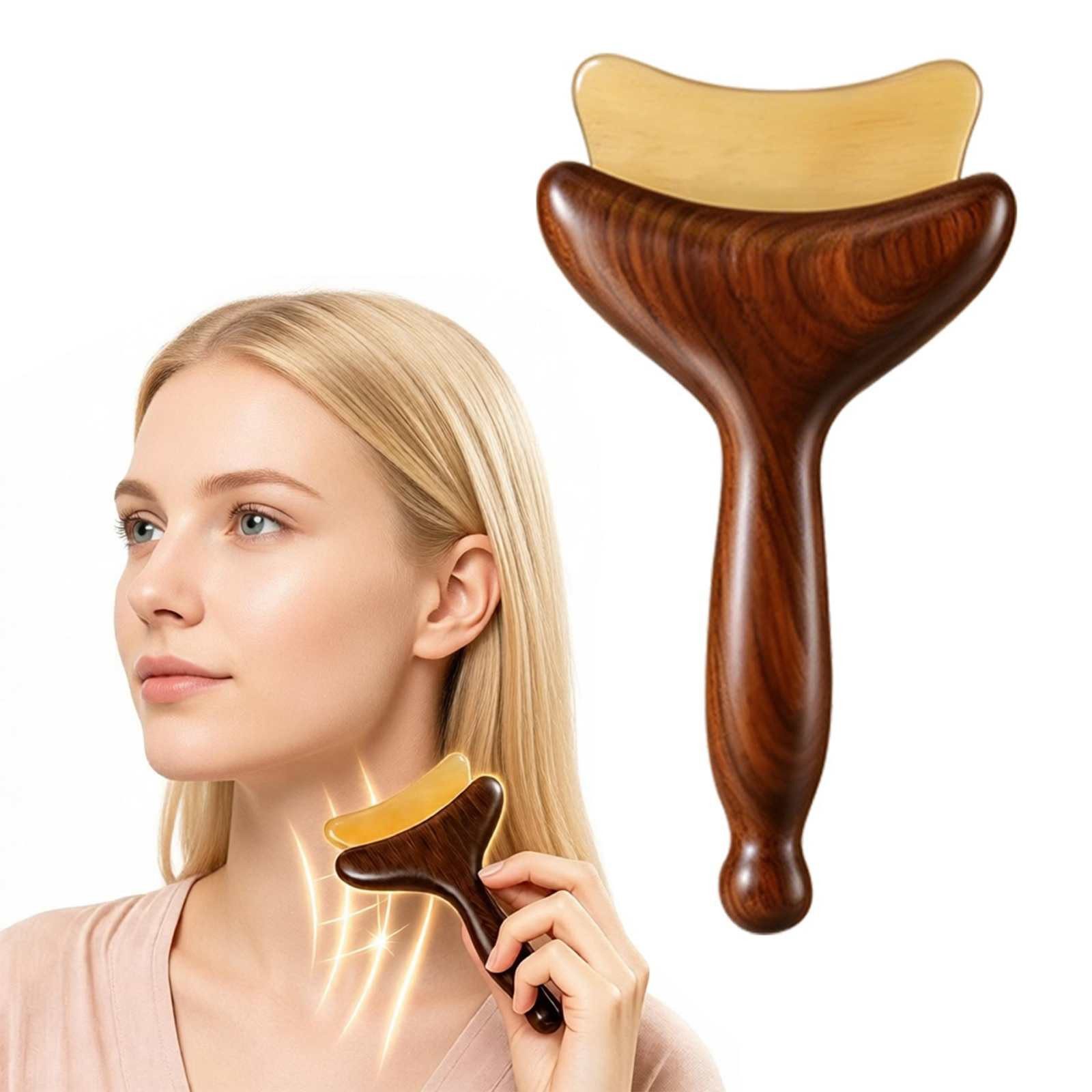 DEBAIJIA Gesichtsmassagegerät Sandelholz Gua Sha Werkzeug, Gesichts- und Halsmassage