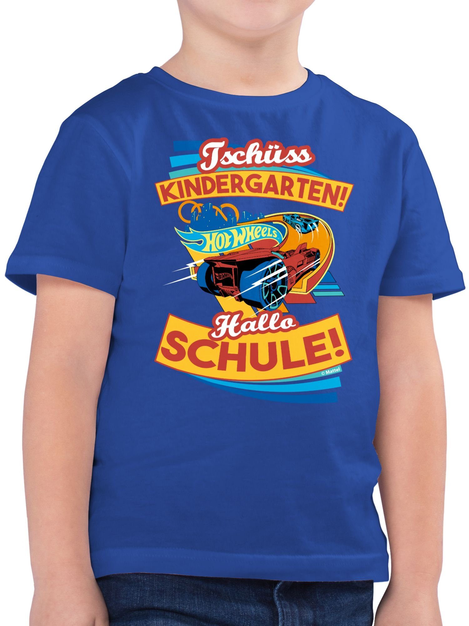 Shirtracer T-Shirt Tschüss Kindergarten! Hallo Schule! Hot Wheels Jungen 01 Royalblau