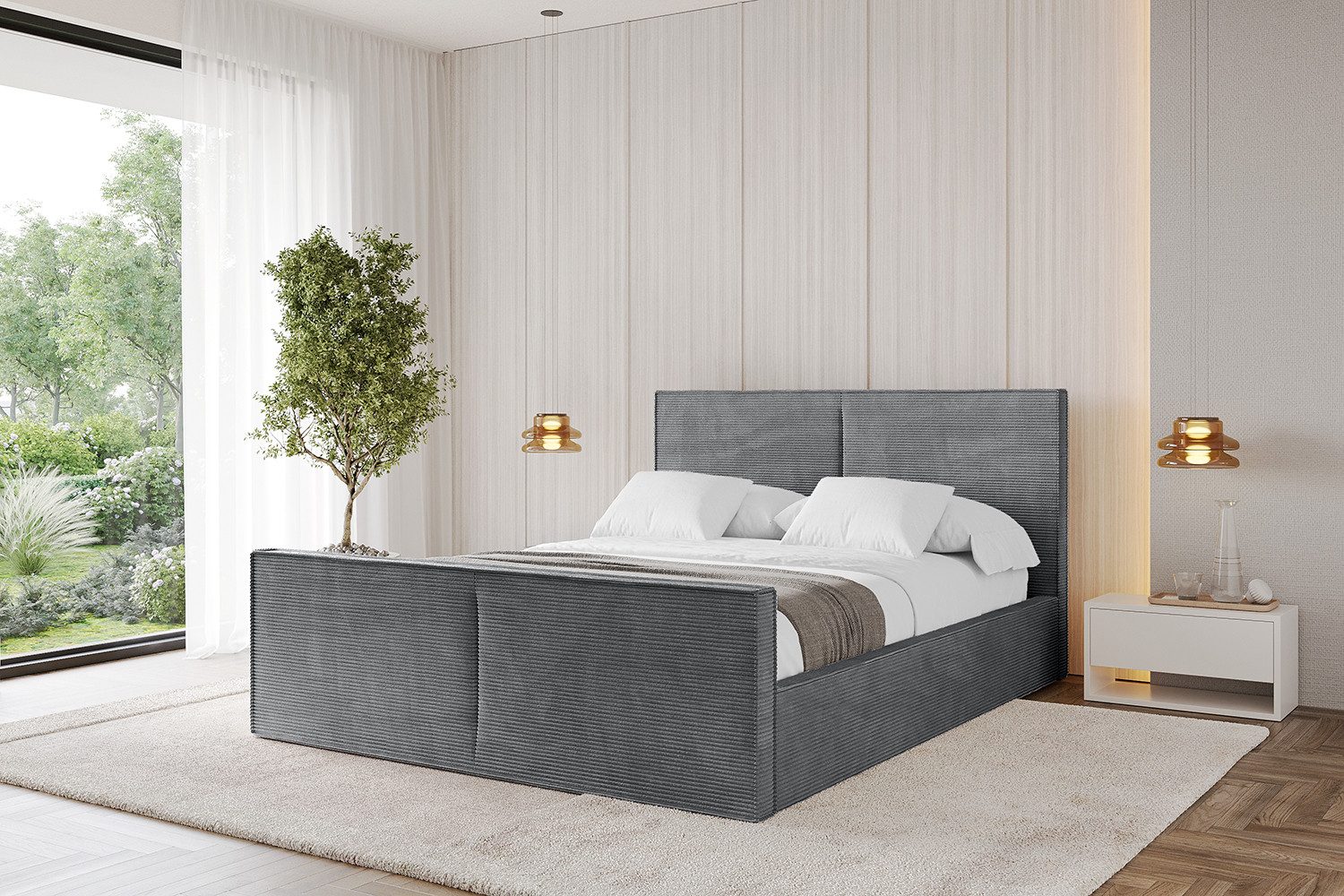 ALTDECOR Polsterbett EMMI-Z (Polsterbett mit Bettkasten und Lattenrost, Boxbett mit Matratze), Doppelbett mit Stauraum, Bett mit Kopfteil