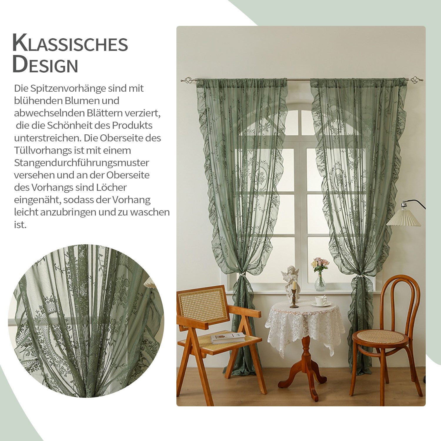 Spitzenvorhänge 2-tlg. Paisley - Elfenbein 132x137cm Tunnelzug