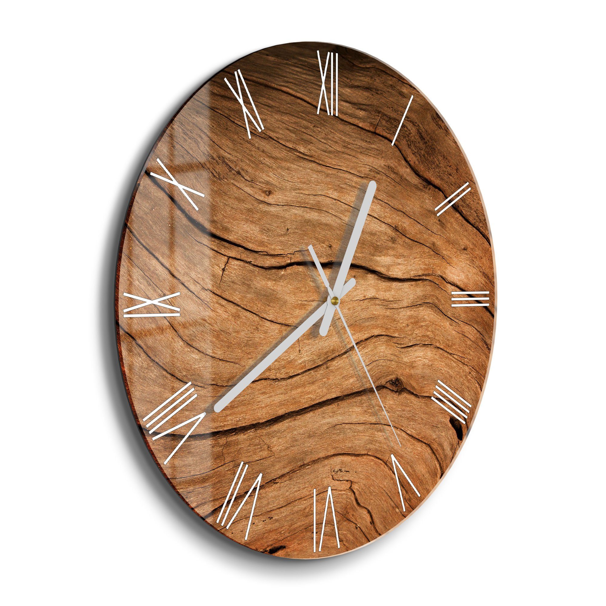 DEQORI Wanduhr 'Detaillierte Holzmaserung' (Glas Glasuhr günstig online kaufen