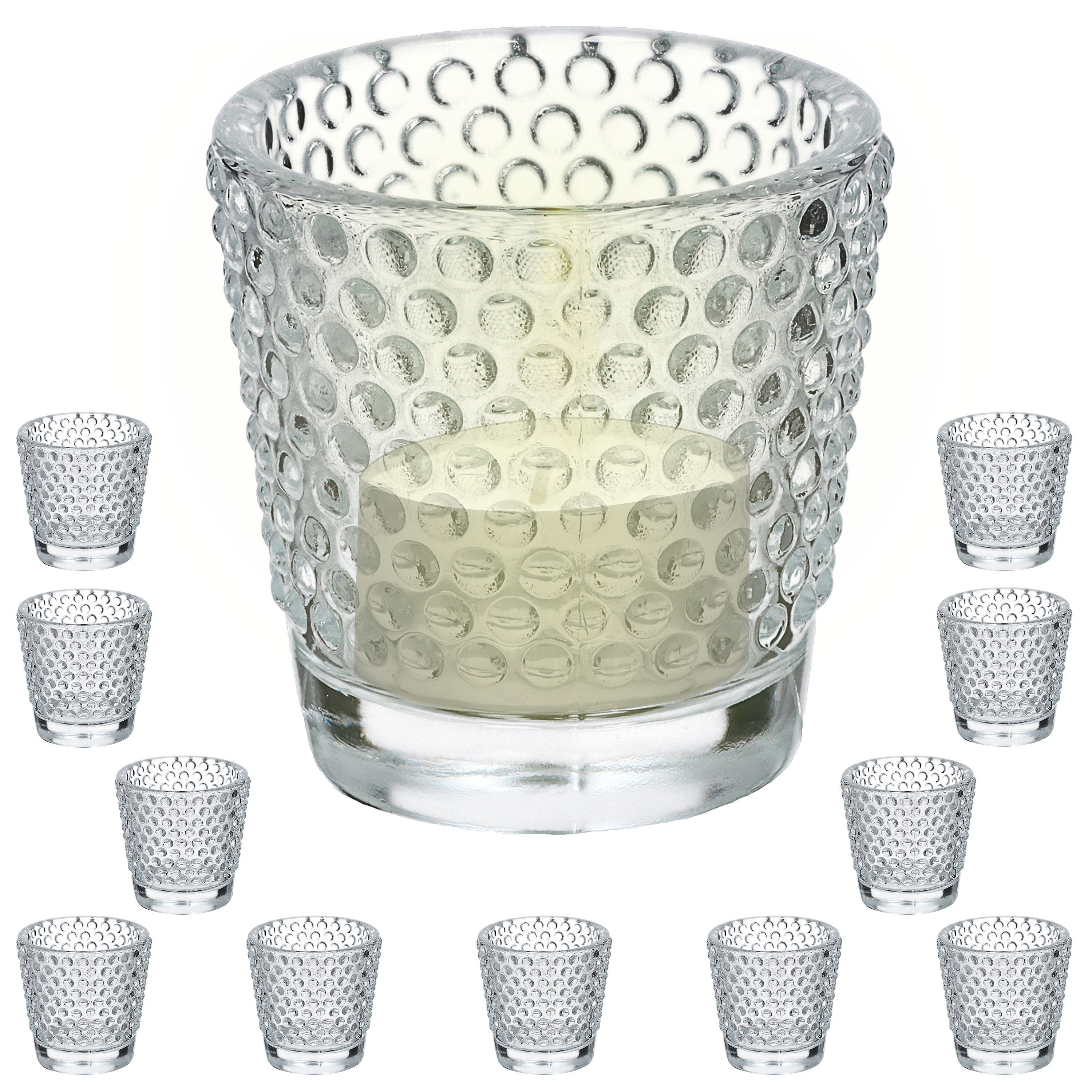 CEPEWA Teelichthalter Windlicht Teelichtglas mit Ø6cm 6er Prägung Set