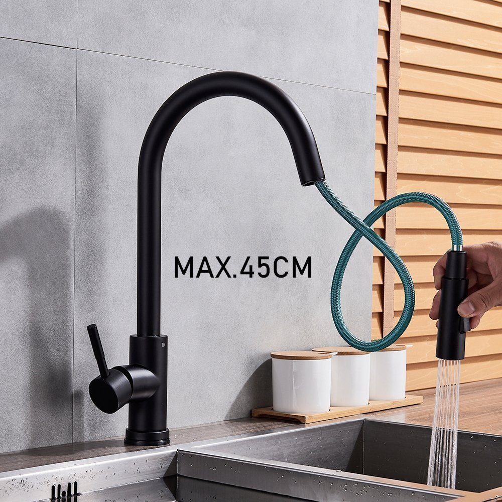 45cm-Schlauch Boiler Küchenarmatur Schwarz 360° Niederdruckarmatur Brause Küche Untertischgerät ausziehbar mit für Küchenarmatur Wasserhahn Spültischarmatur) (set, drehbar XERSEK