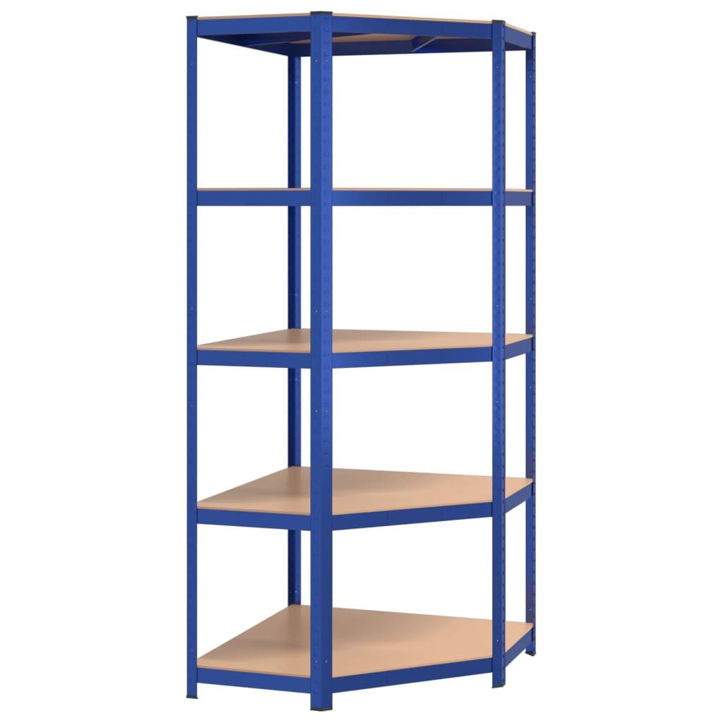 vidaXL Schwerlastregal Eckregal mit 5 Böden Blau Stahl & Holzwerkstoff, 1-tlg.