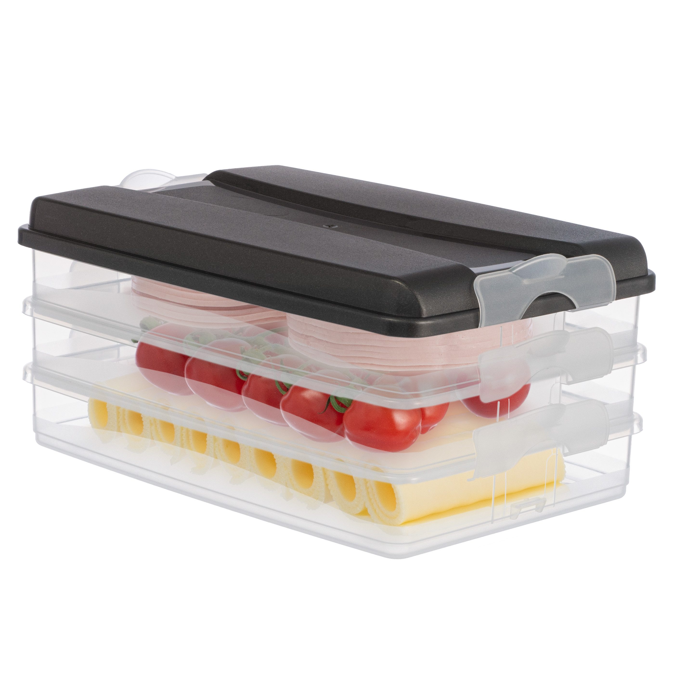 Hausfelder Frischhaltedose Aufschnittdosen 4-teiliges Set (3 x flach + Deckel), Kunststoff, (Set, 4-tlg., 3 x flach + 1 x Deckel), Kühlschrank Organizer, BPA-frei, stapelbar