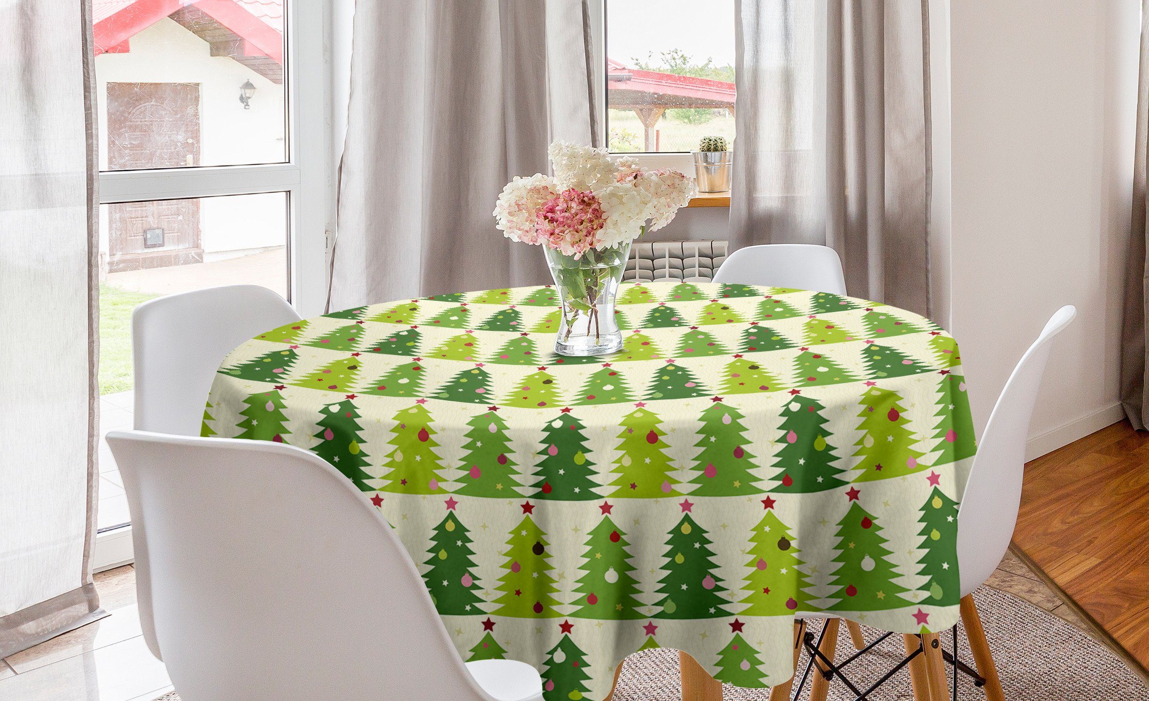Abakuhaus Tischdecke Kreis Tischdecke Abdeckung für Esszimmer Küche Dekoration, Weihnachtsbaum Verzierte Bäume
