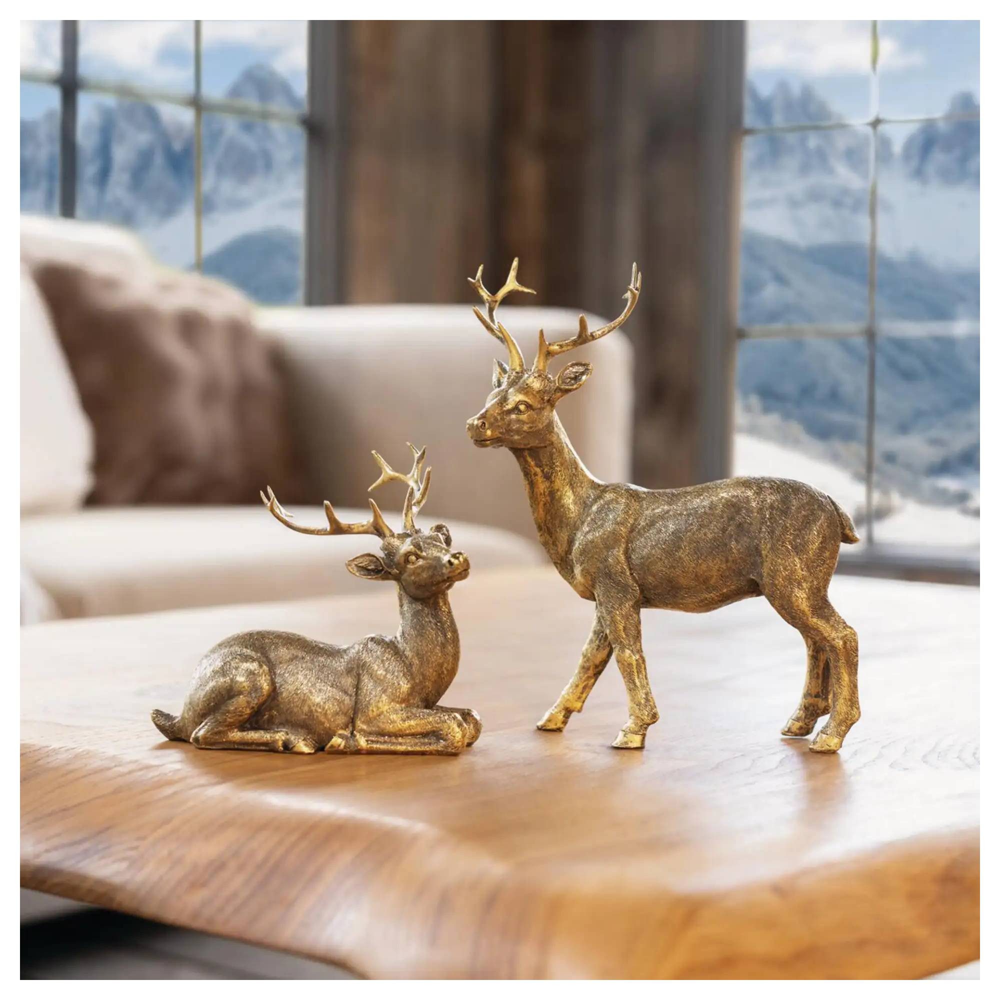 Frank Flechtwaren Weihnachtsfigur Deko-Hirsch "Golden", 2er Set (2 St)