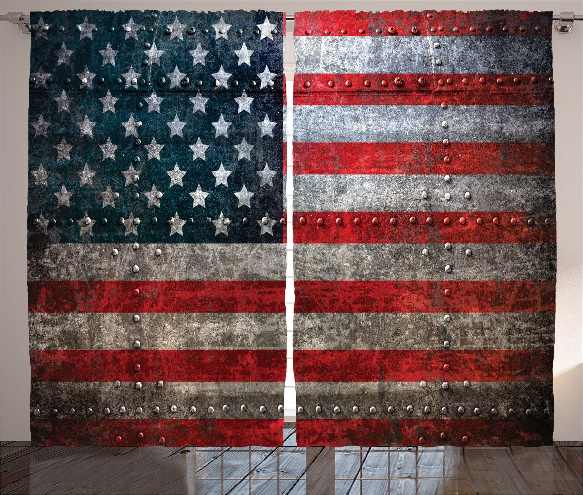 Gardine Schlafzimmer Kräuselband Amerikanische US-Flaggen-Platte Flagge und Vorhang mit Abakuhaus, Schlaufen Haken
