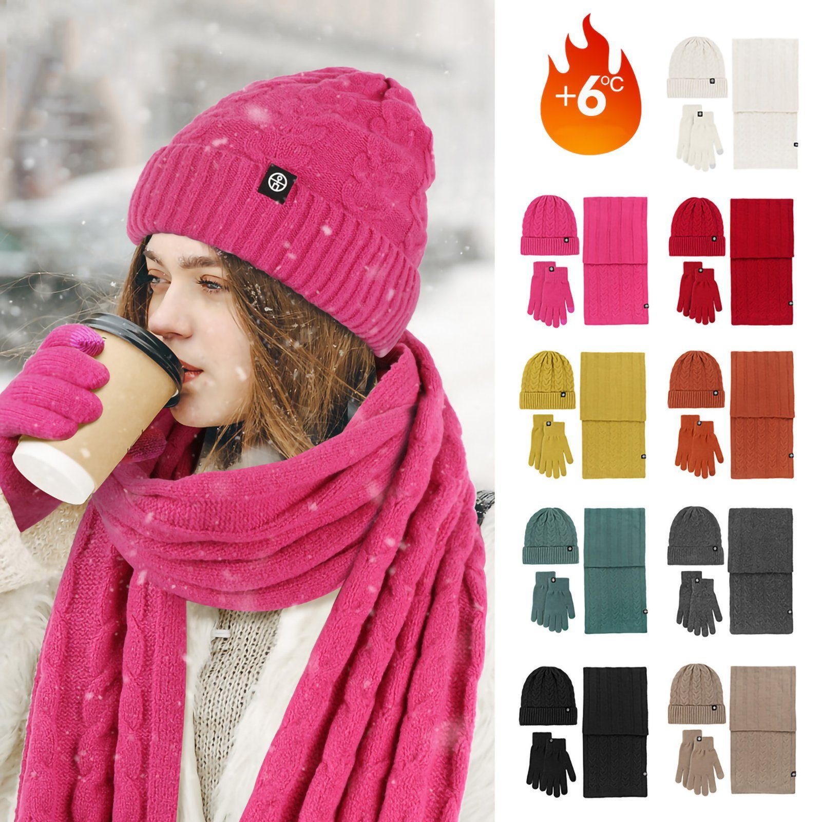Rutaqian Strickmütze Strickmütze Mütze Schal Gesichtsabdeckung Touchscreen Handschuhe Set (Aktualisieren Sie hoch -Qualitäts -Touch -Handschuhe , Langer Schal, Dreiteiliges, kältebeständiges, warmes Fleece-Set für den Außenbereich) Winter Warme Stricksets für Männer Frauen